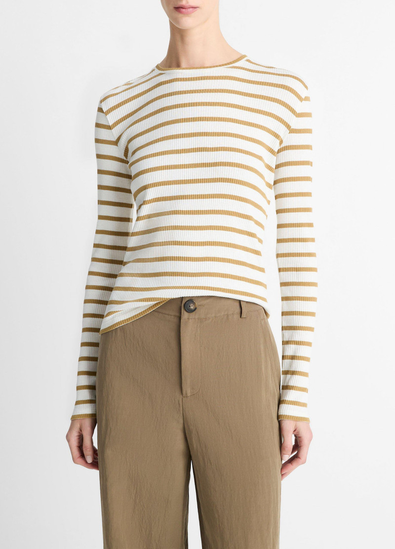 Striped Ribbed Pima Cotton Long-Sleeve T-Shirt 1
