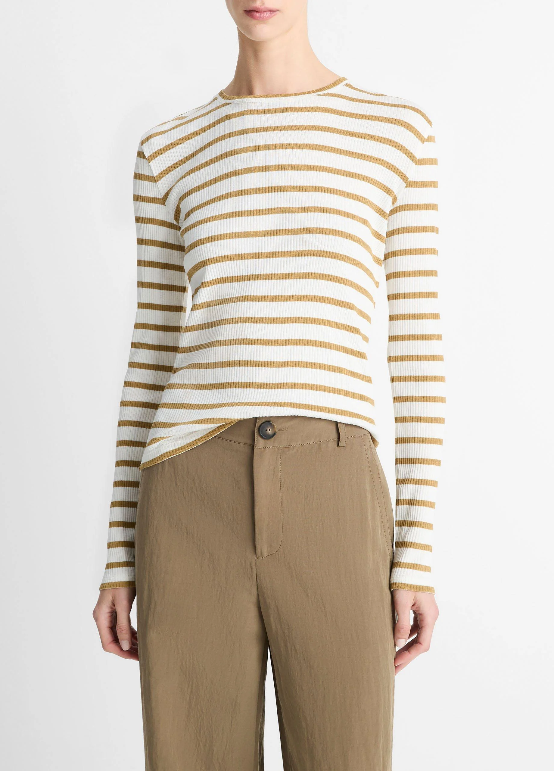 Striped Ribbed Pima Cotton Long-Sleeve T-Shirt - 1