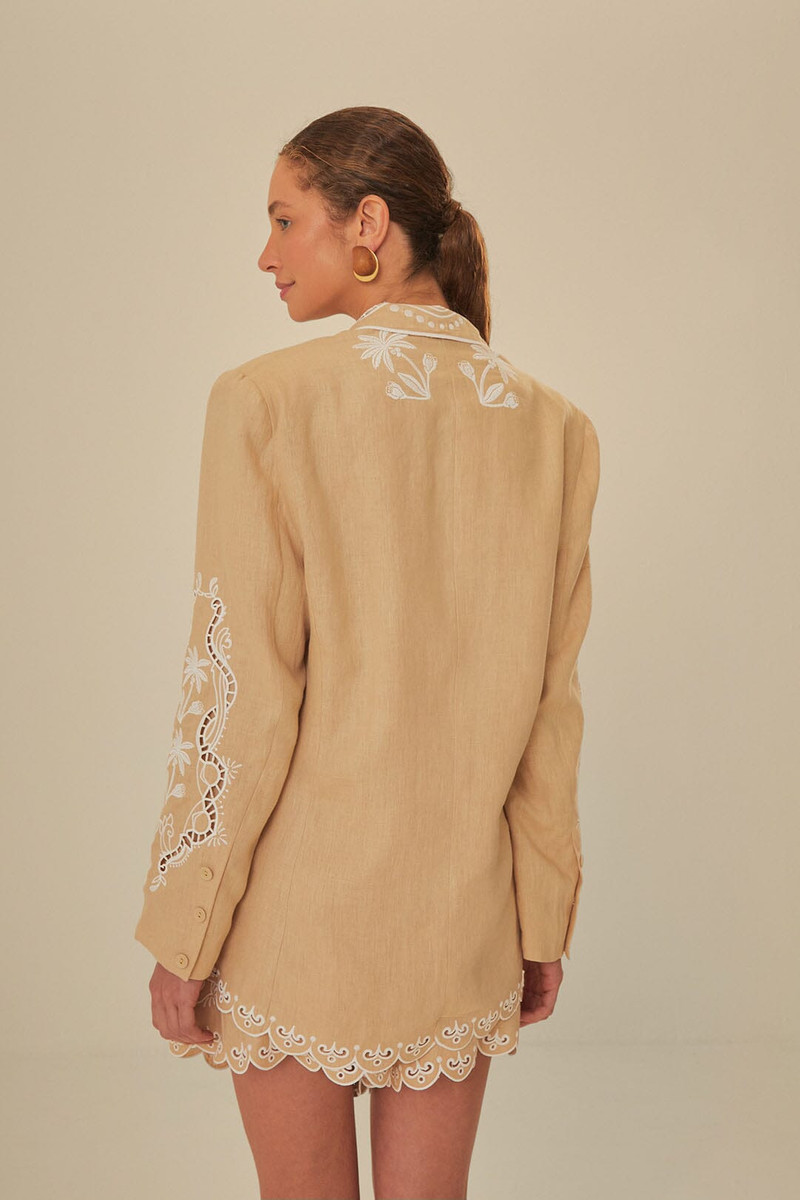 Khaki Embroidered Euroflax™ Premium Linen Blazer 4