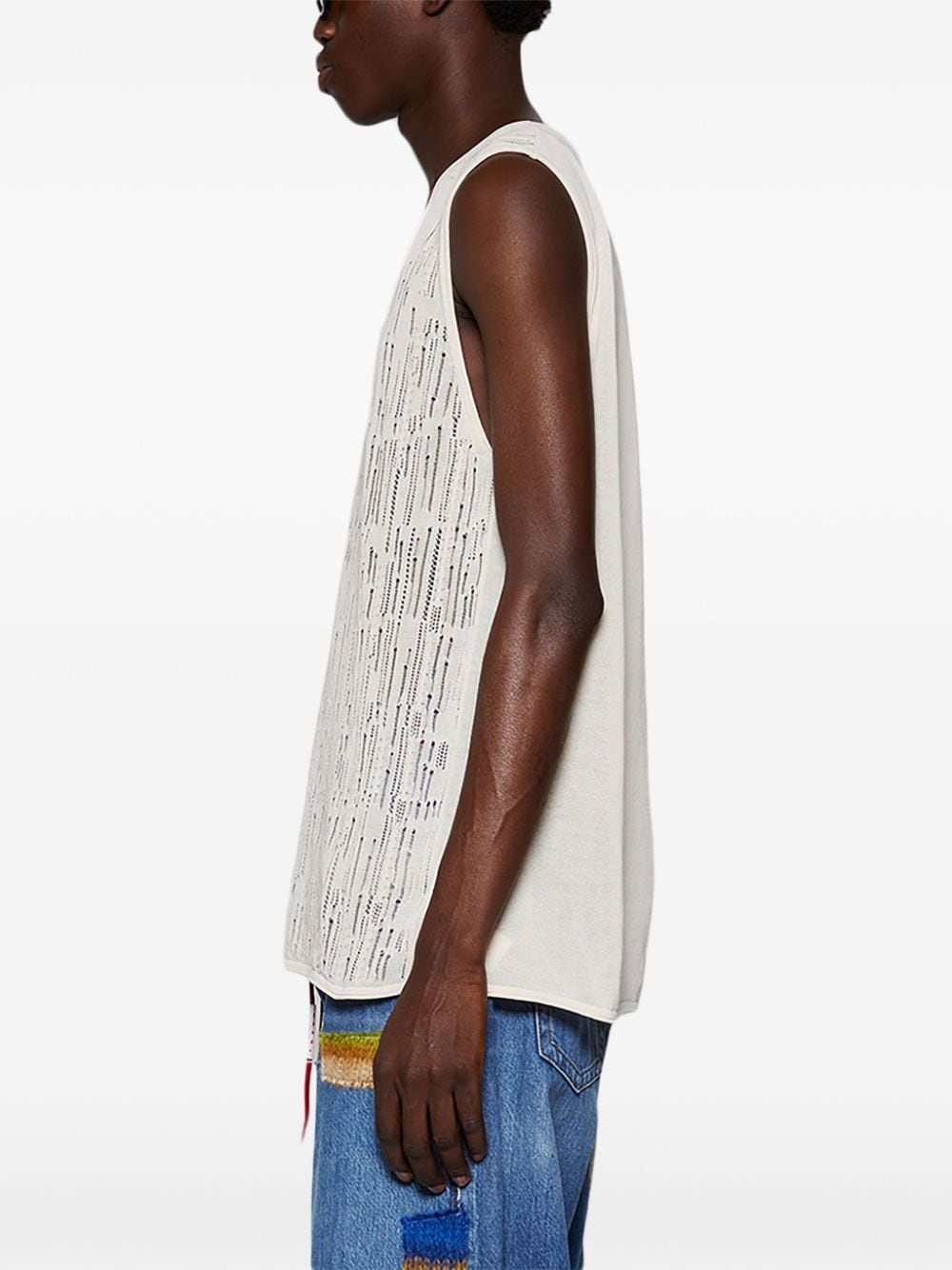 round-neck open-knit tank top - 4
