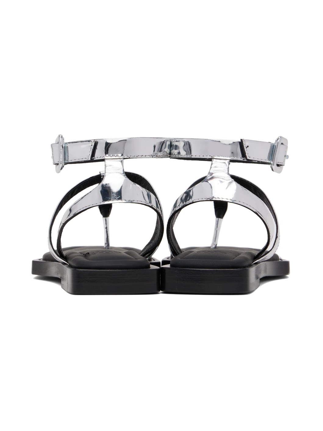 Silver Patent Flat Sandals - 2