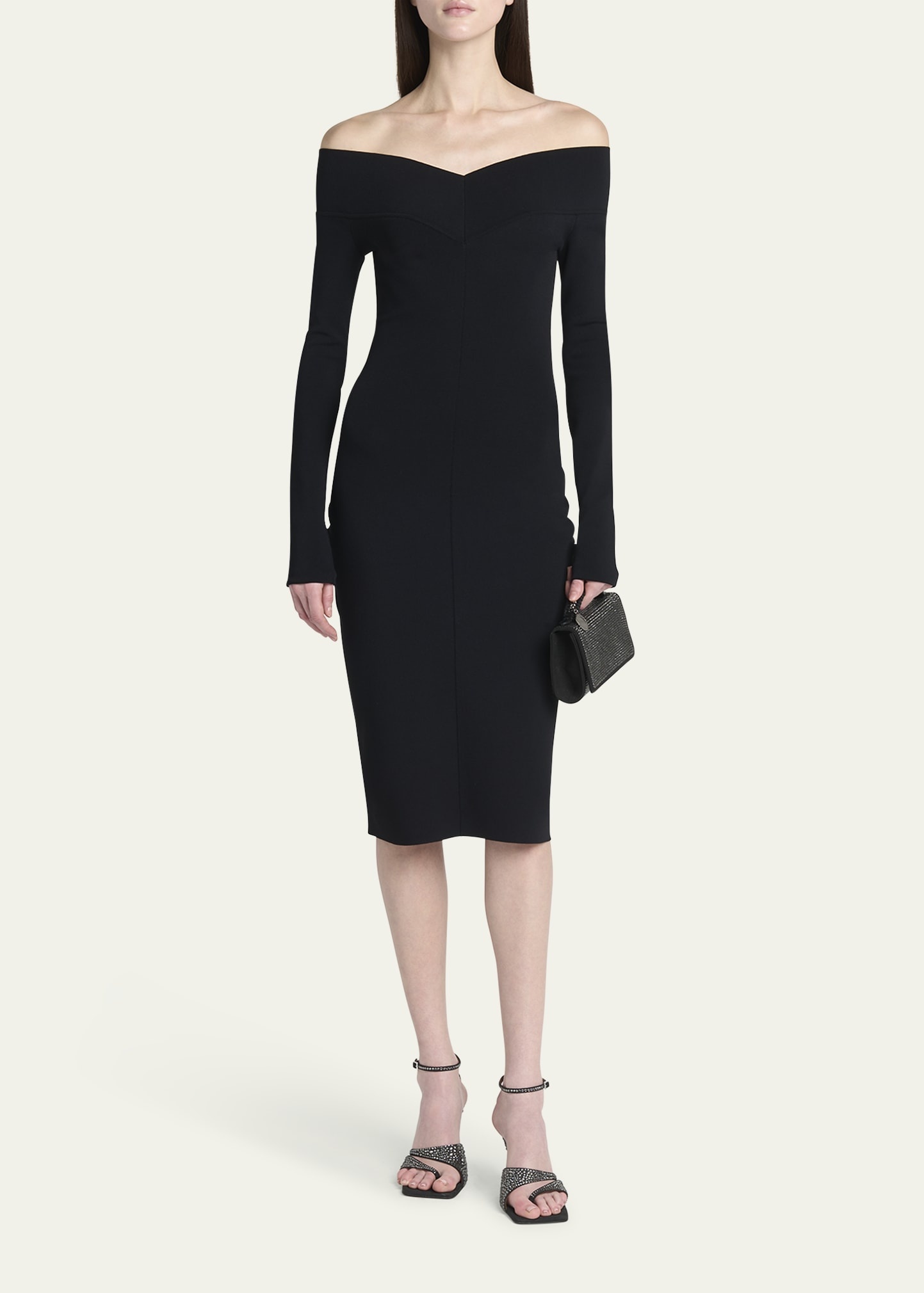 Off-the-Shoulder Compact Knit Midi Dress - 2