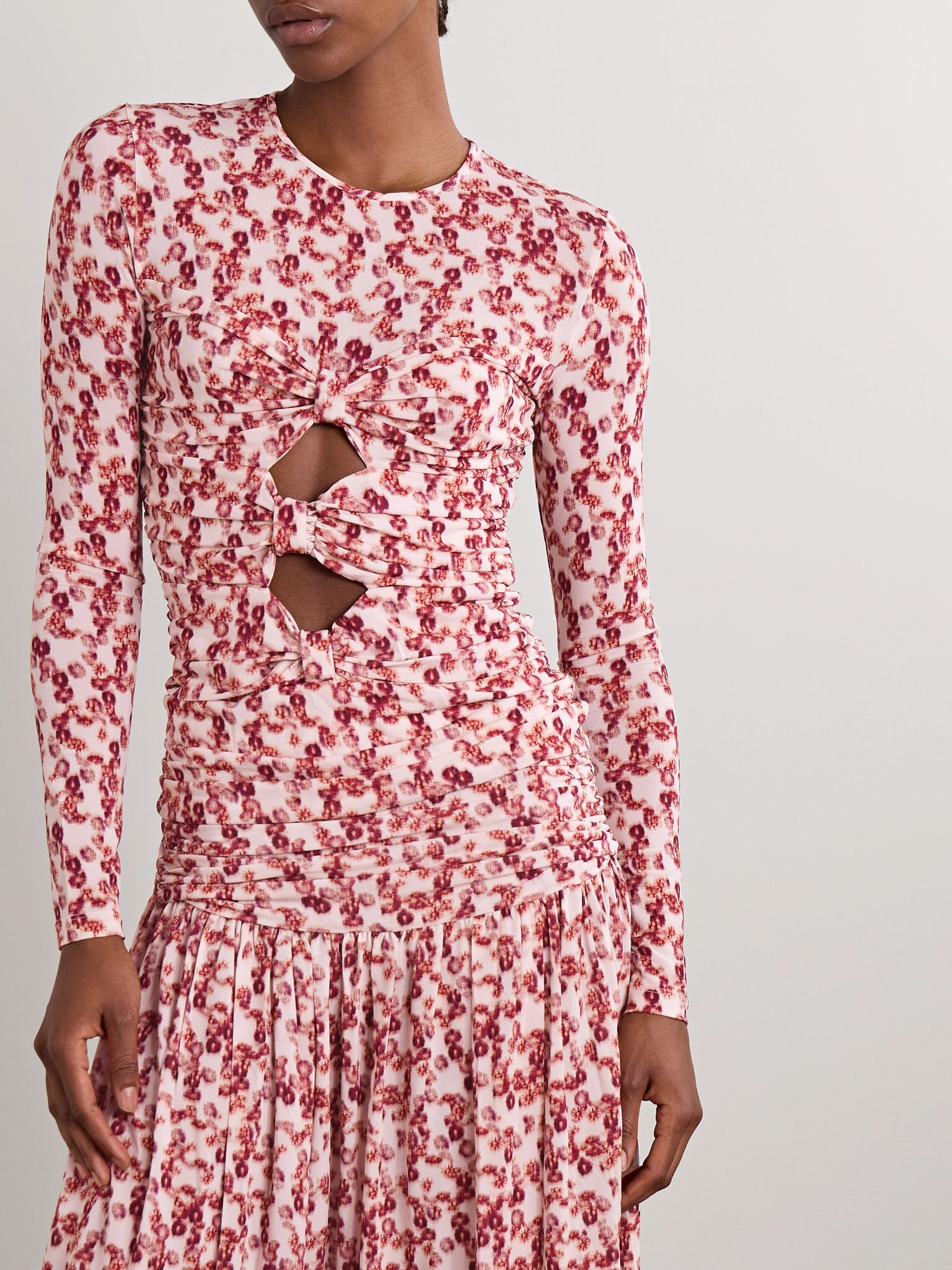Gladice ruched cutout floral-print stretch-jersey top Red - 3