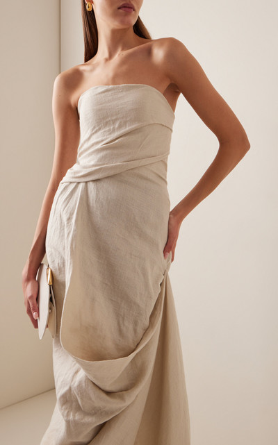 STAUD Caravaggio Draped Linen Maxi Dress neutral outlook