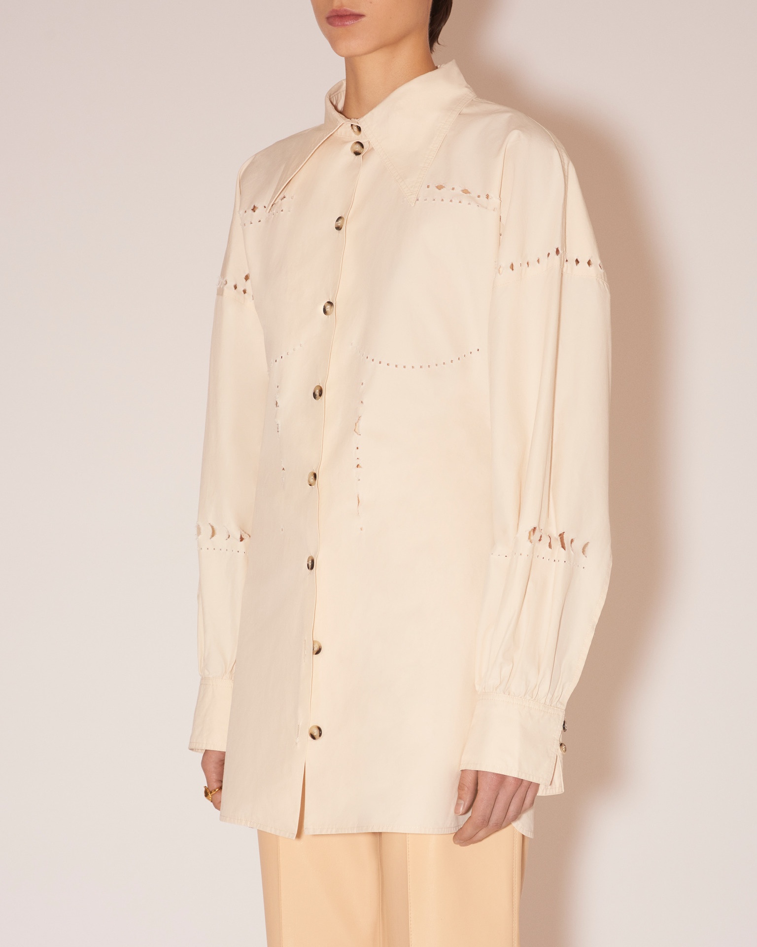 FEDA - Heavy poplin laser-cut shirtdress - Creme - 2