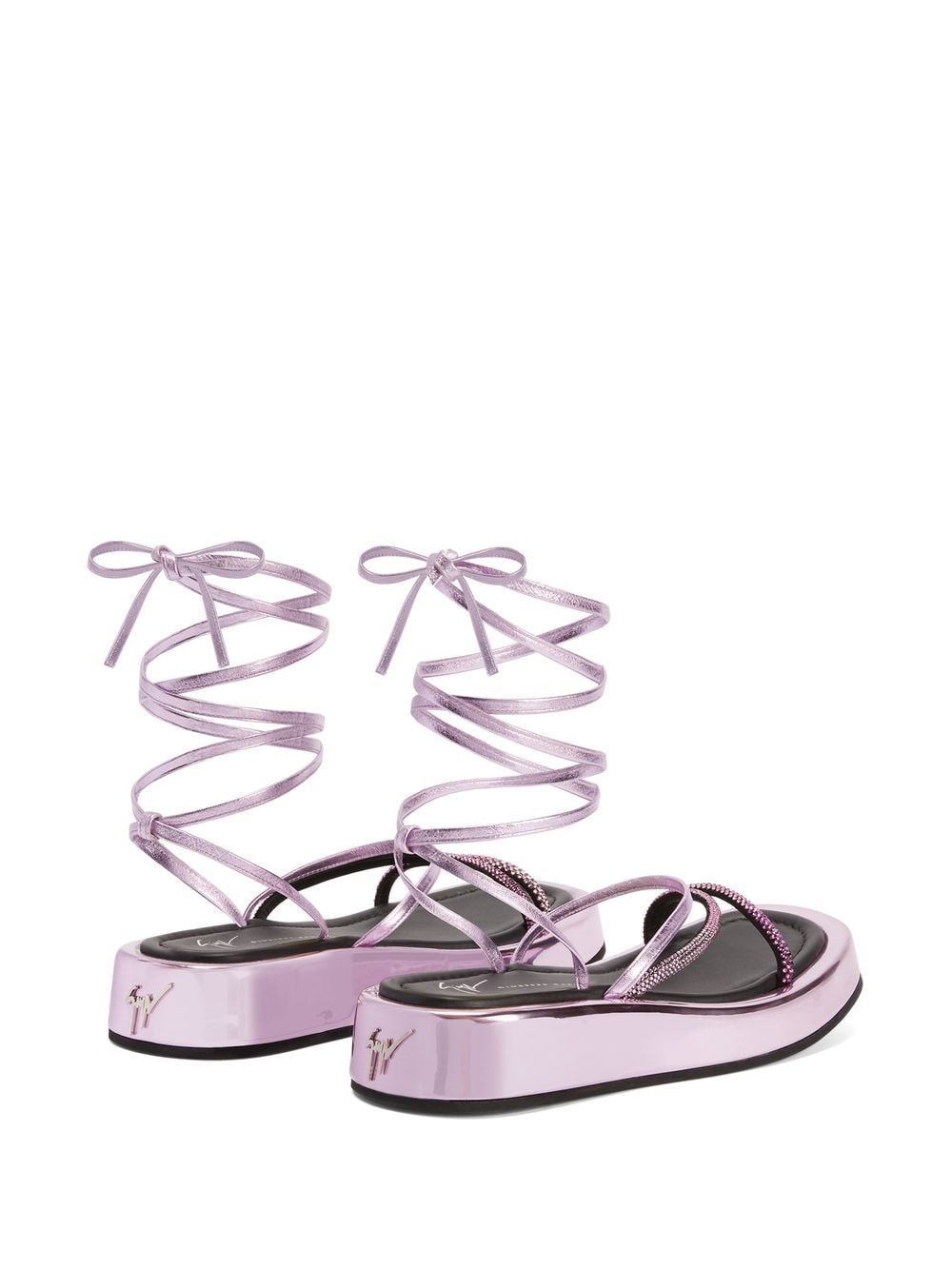 lace-up metallic sandals - 3