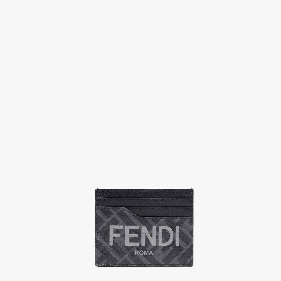 Card holder with central flat pocket and 6 slots. Made of textured fabric with a gray and black FF m - 1
