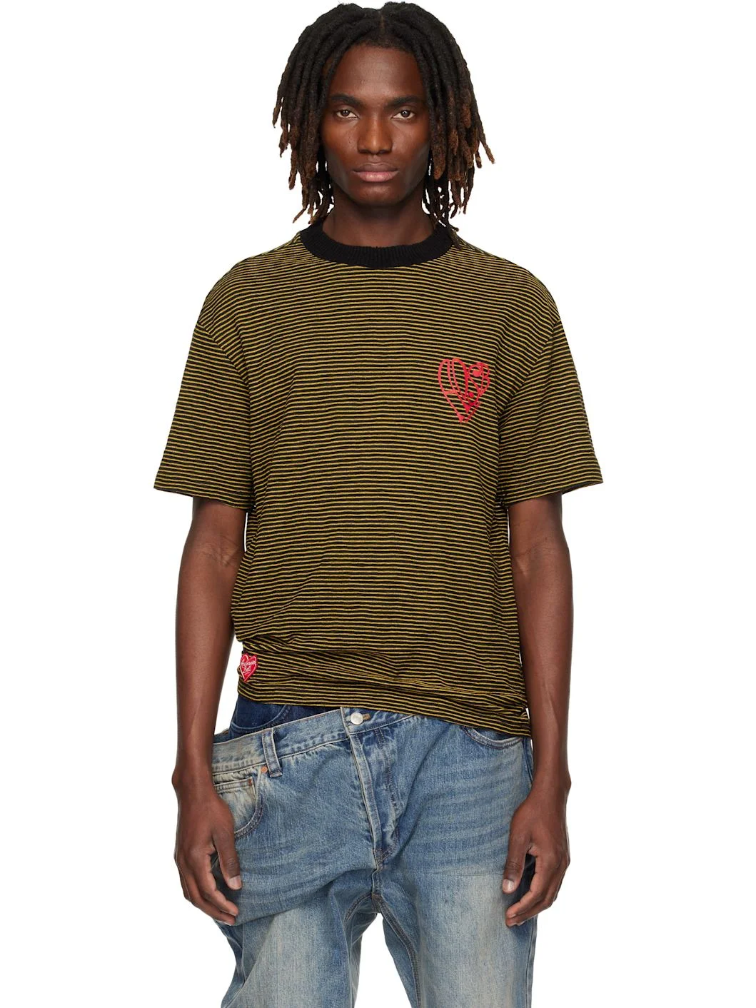 Black & Yellow Essential Heart Logo Stripe T-shirt - 1