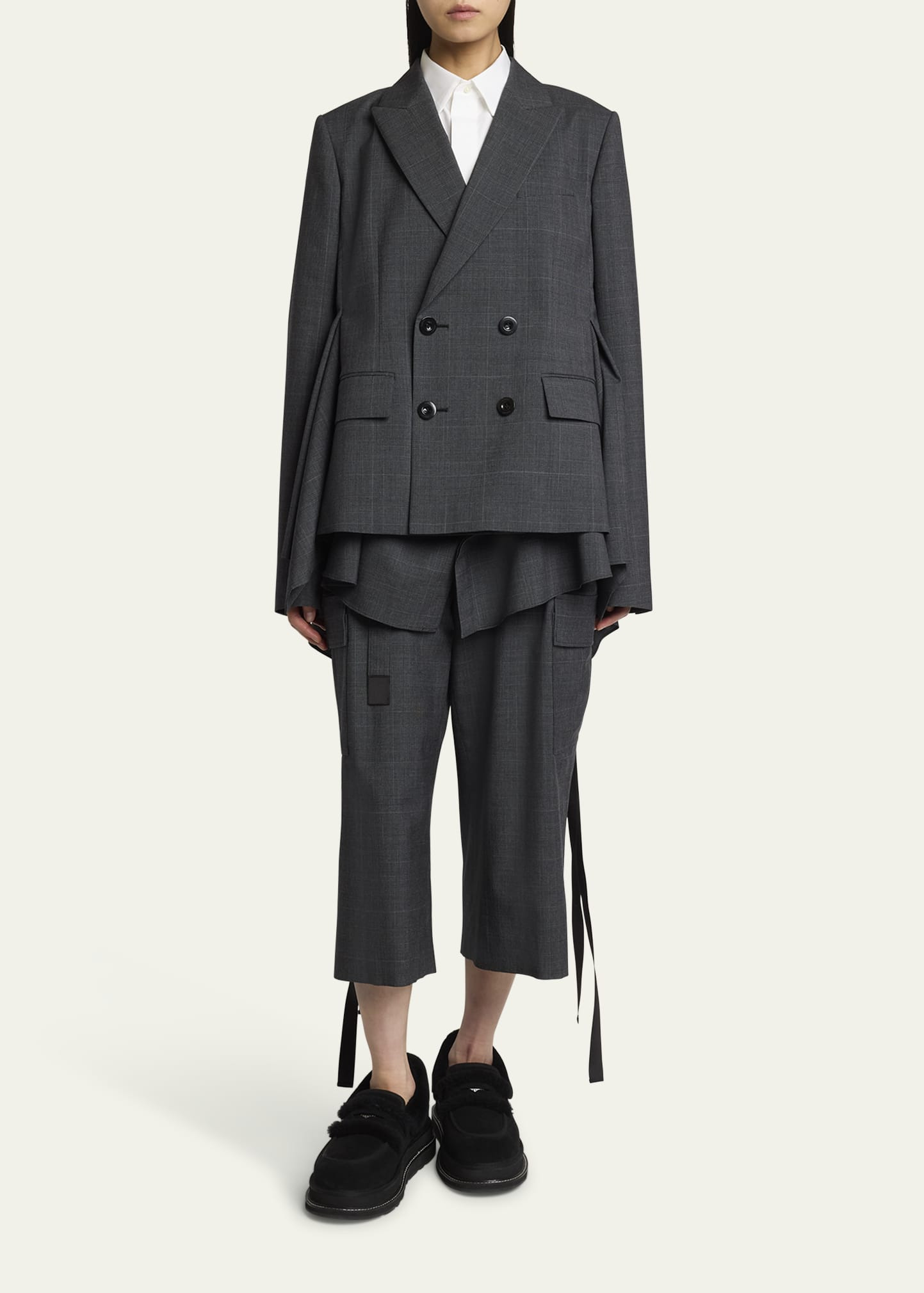 Glen Check Ruffle Double-Breasted Jacket - 2
