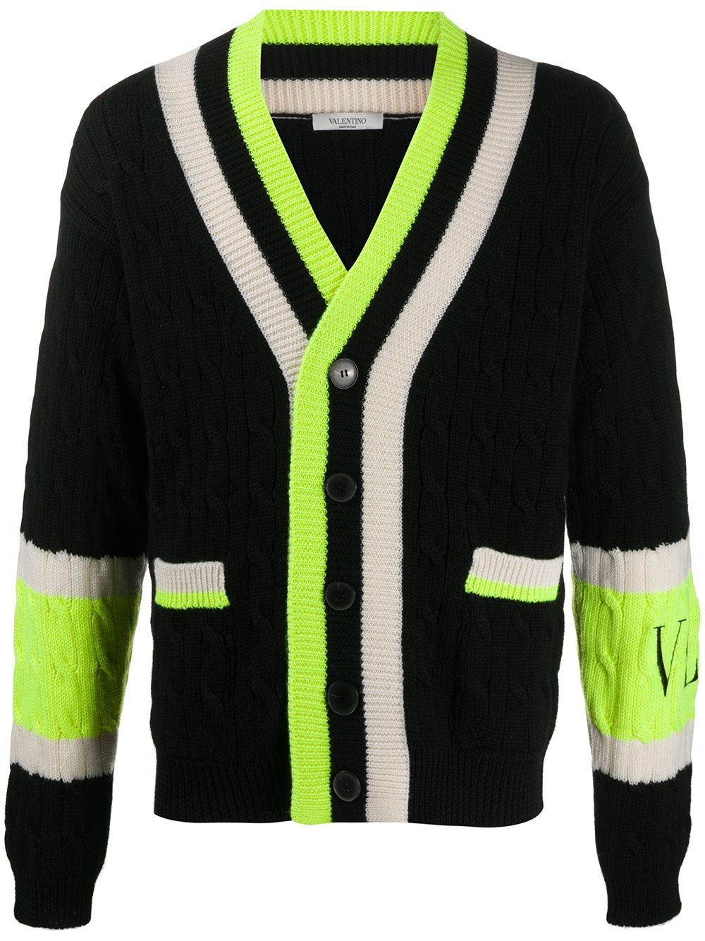 colour-block cable knit cardigan - 1