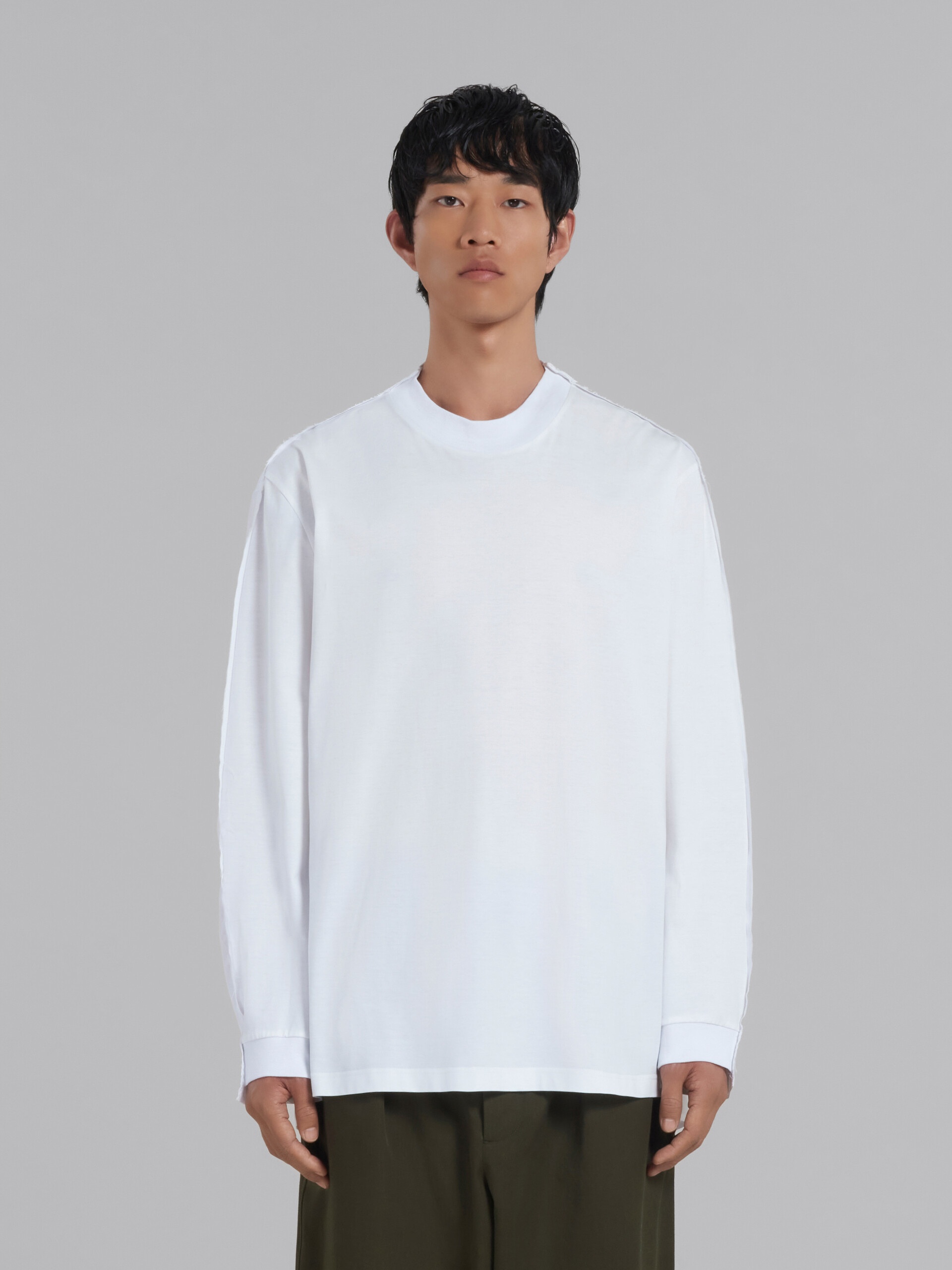 WHITE BIO COTTON LONG-SLEEVED T-SHIRT WITH BACK YOKE - 2