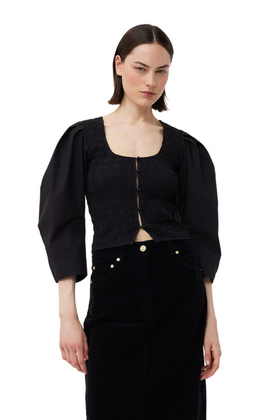 GANNI BLACK COTTON POPLIN SMOCK BLOUSE outlook