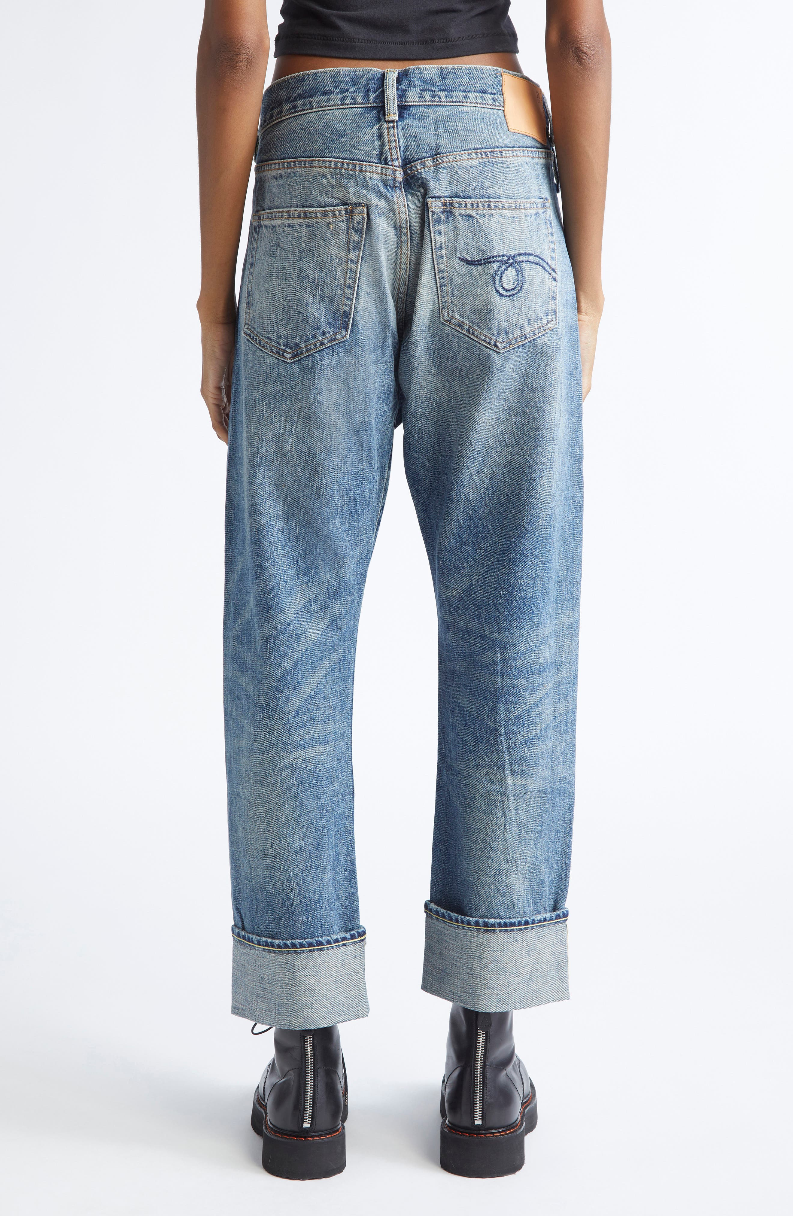 R13 Cuffed Crossover Straight Leg Jeans in Estin Selvedge Blue at Nordstrom - 2