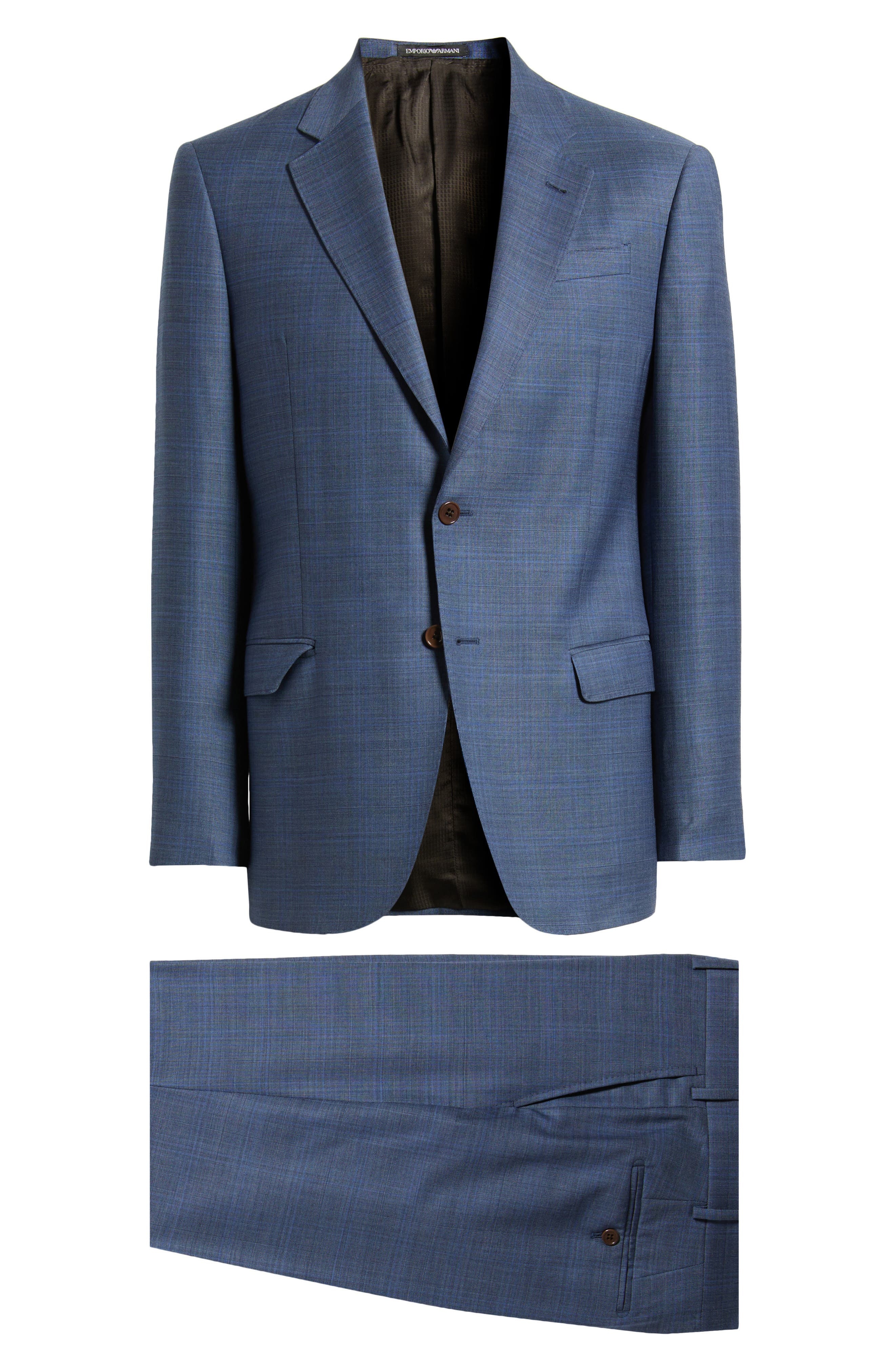Emporio Armani Blue Check Wool Suit in Solid Medium Blue at Nordstrom - 8