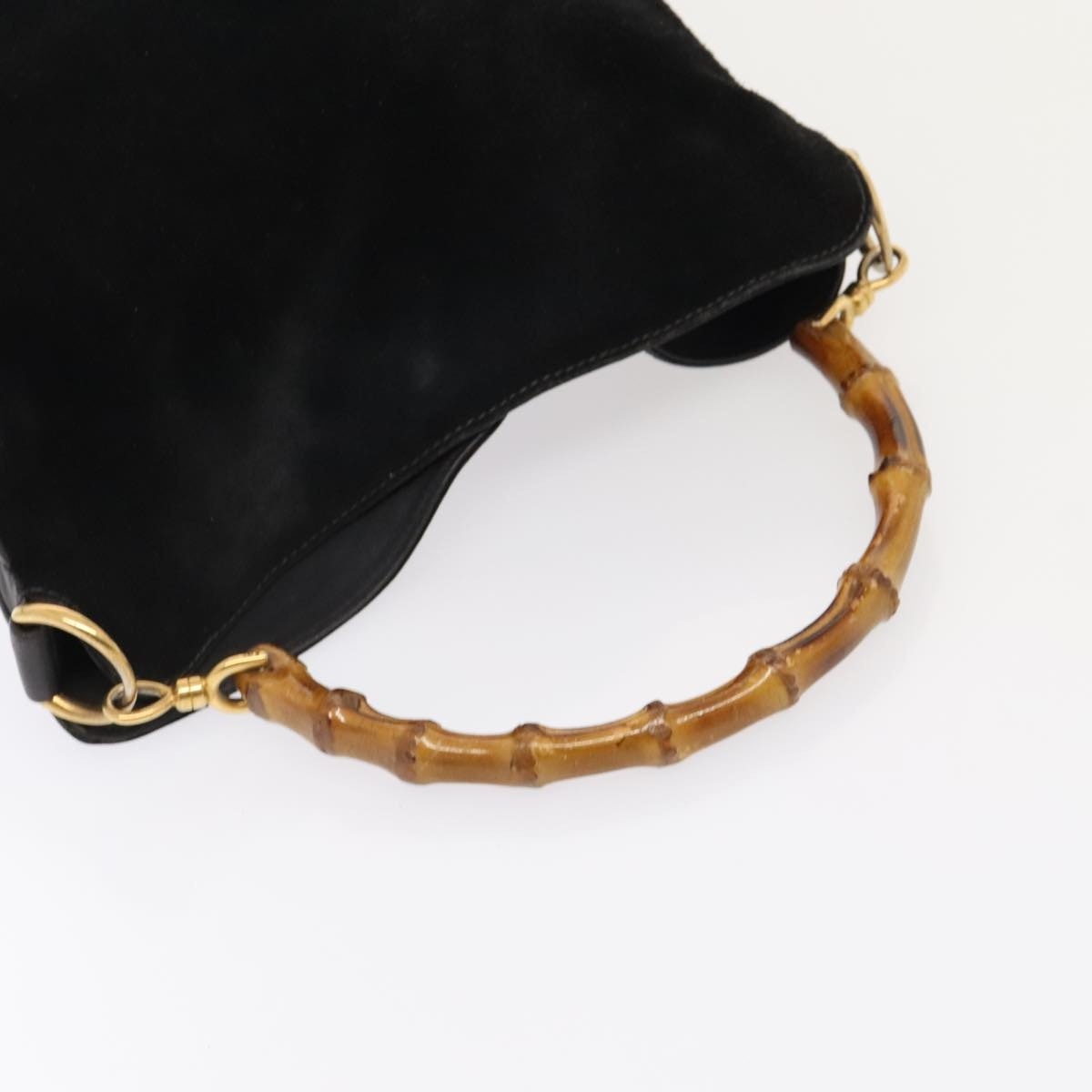 GUCCI Bamboo Hand Bag Suede Leather Black Gold 001 1638 001 1638 - 7