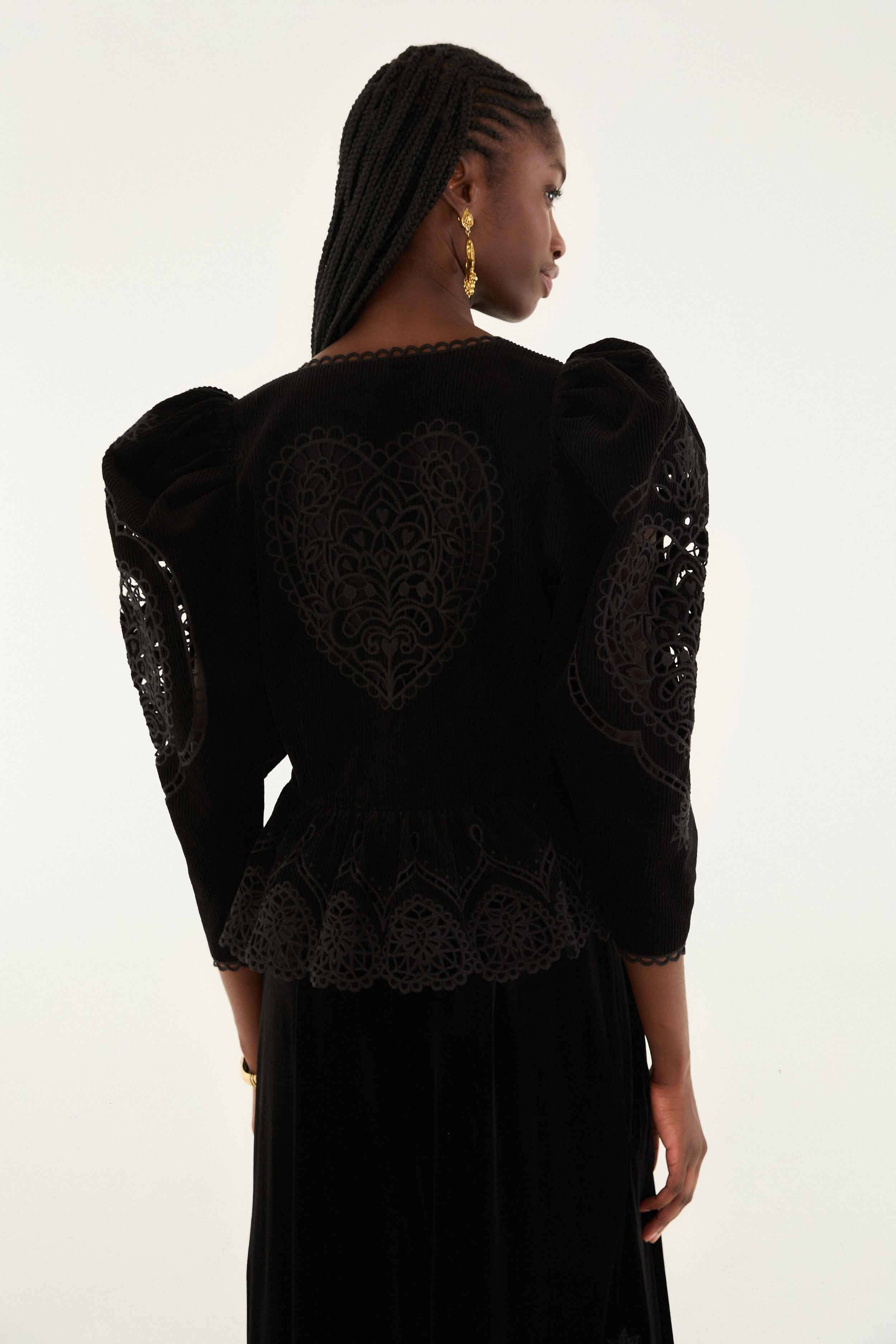 Black Artichoke Heart Richelieu Blouse - 4