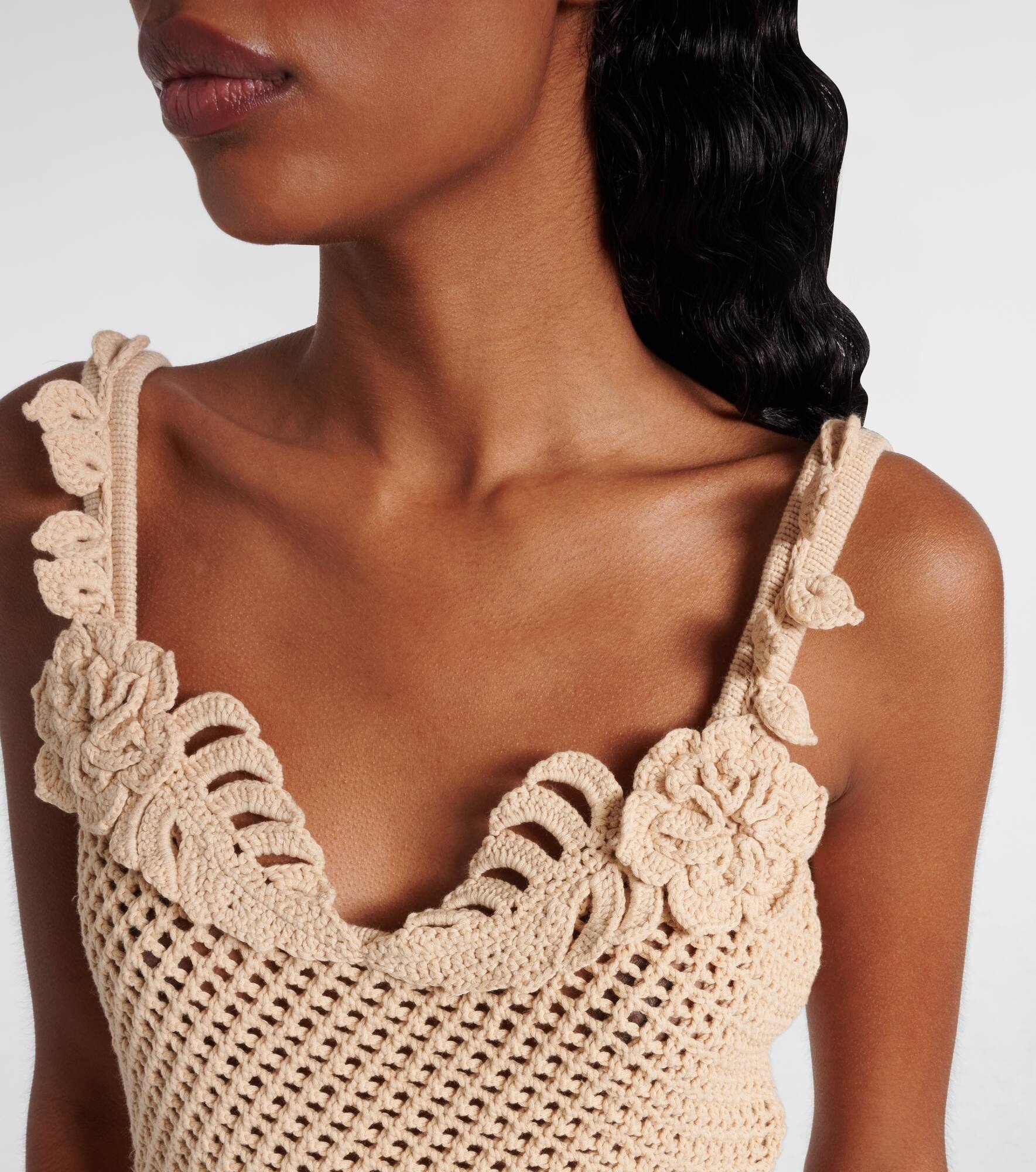 Crochet floral-appliqué cotton-blend top - 4