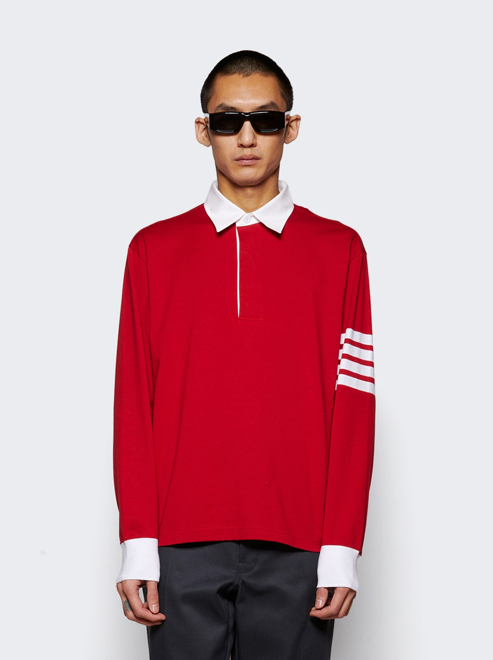 4-bar Long-sleeve Polo Shirt Red - 3