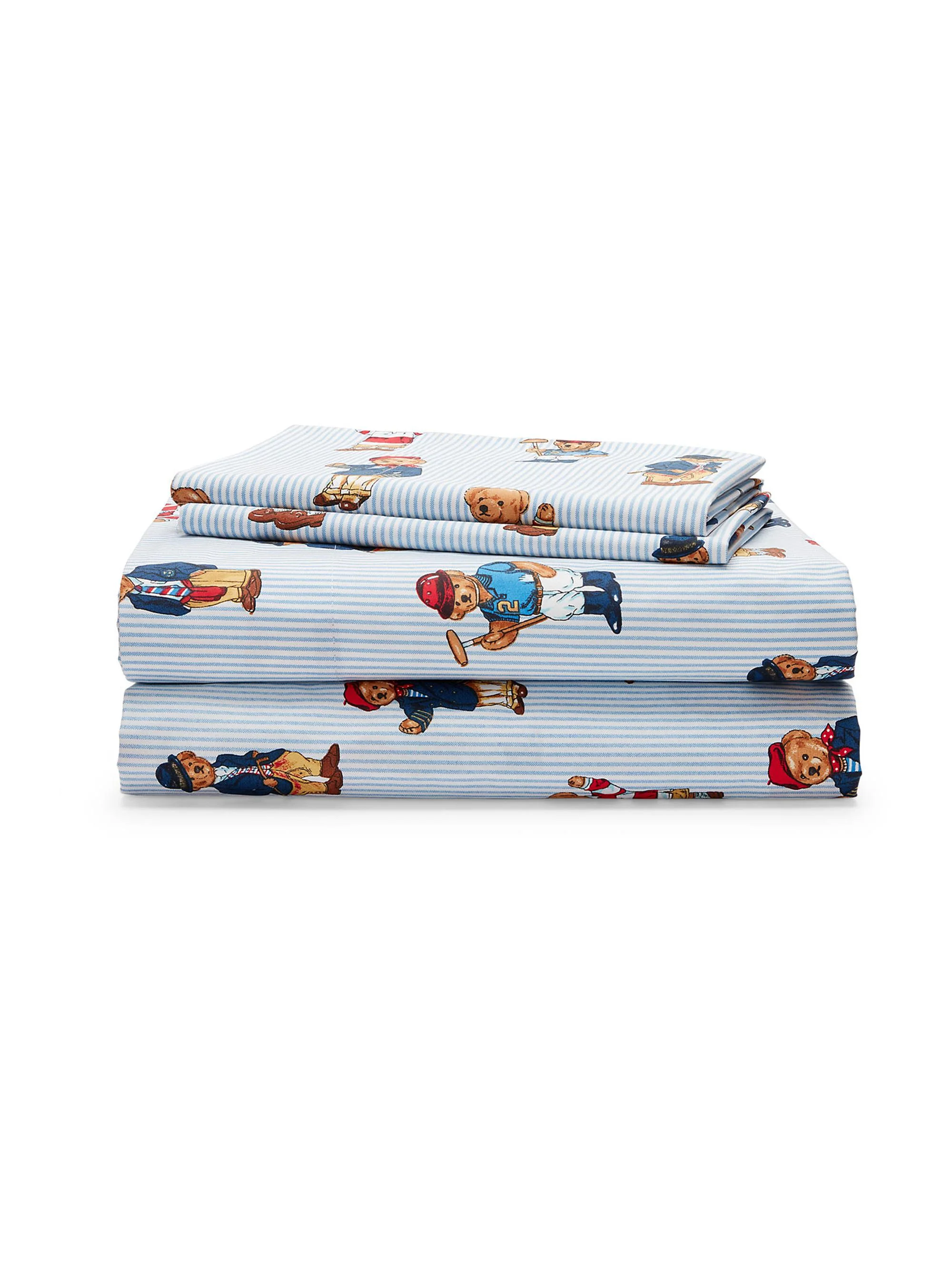 Teddy Bear Stripe 4-Piece Sheeting Set - Blue - 1