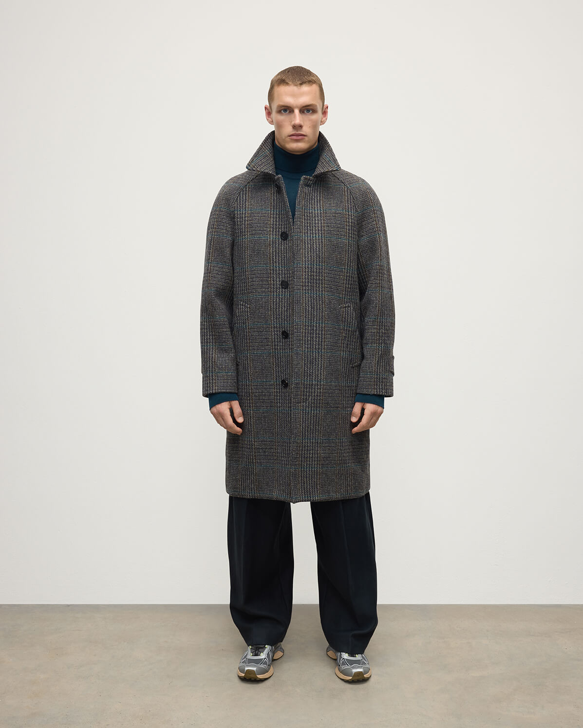'The Balmacaan' Coat | Dark Slate Check - 2