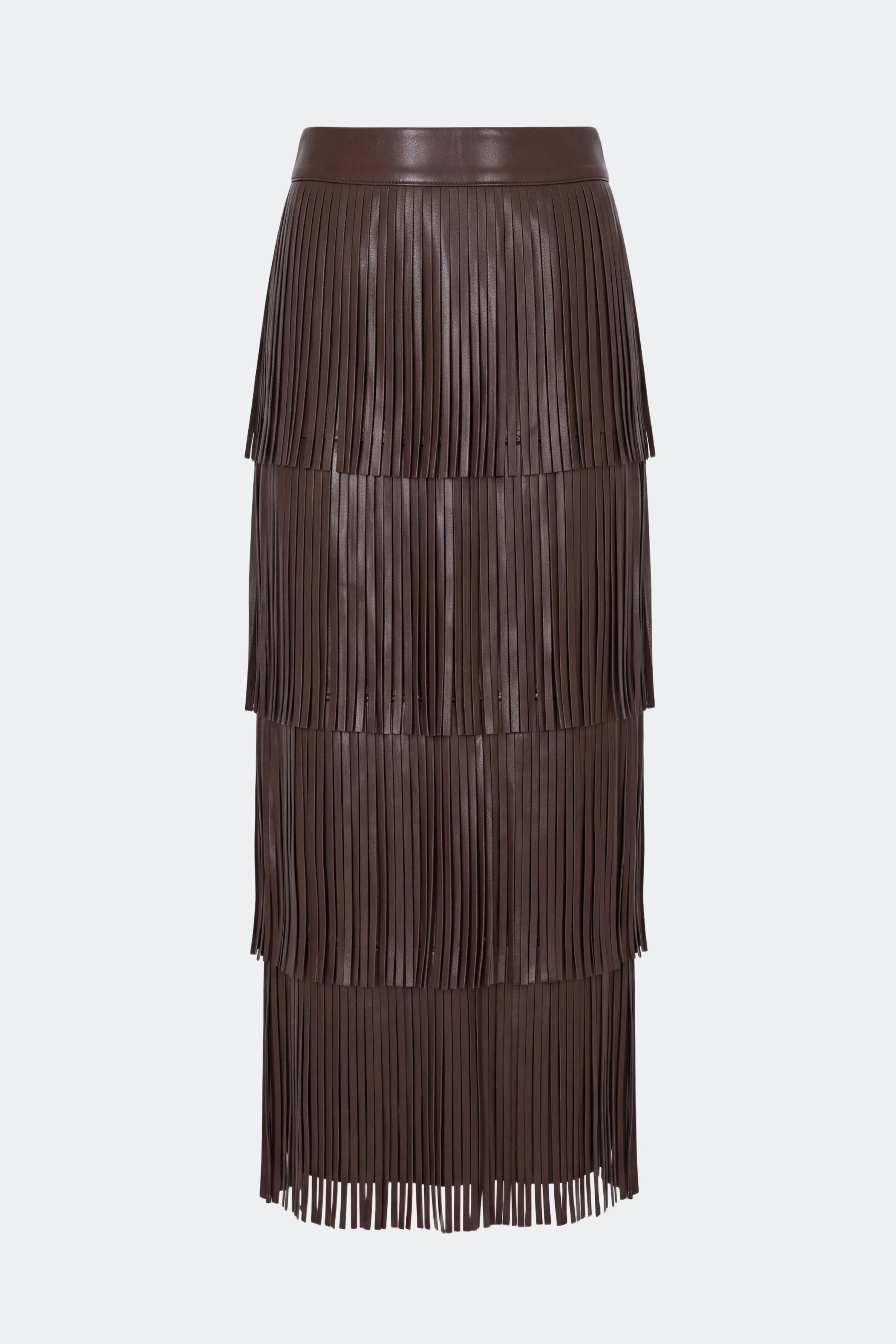 Za Za Vegan Leather Fringe Skirt In Dark Choco Brown - 1