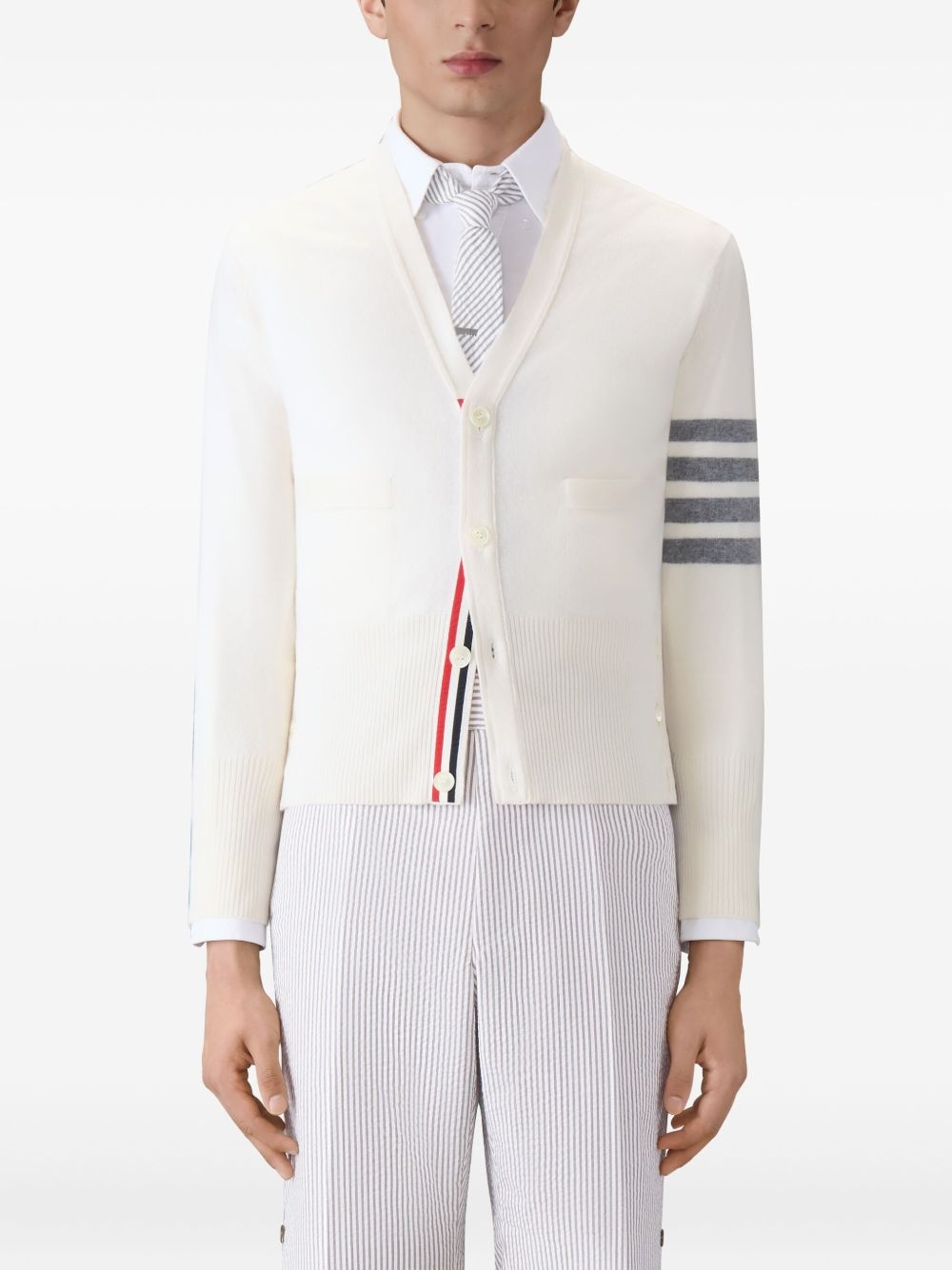four-bar V-neck cardigan - 3
