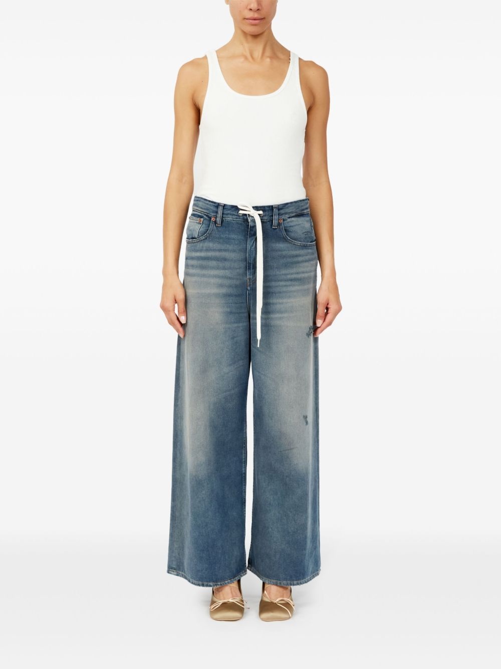 drawstring-waistband wide-leg jeans - 2