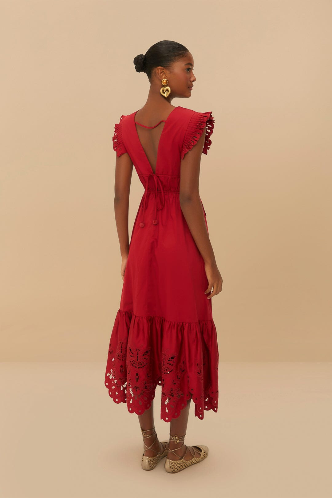 Red Butterfly Cut-Out Midi Dress - 5