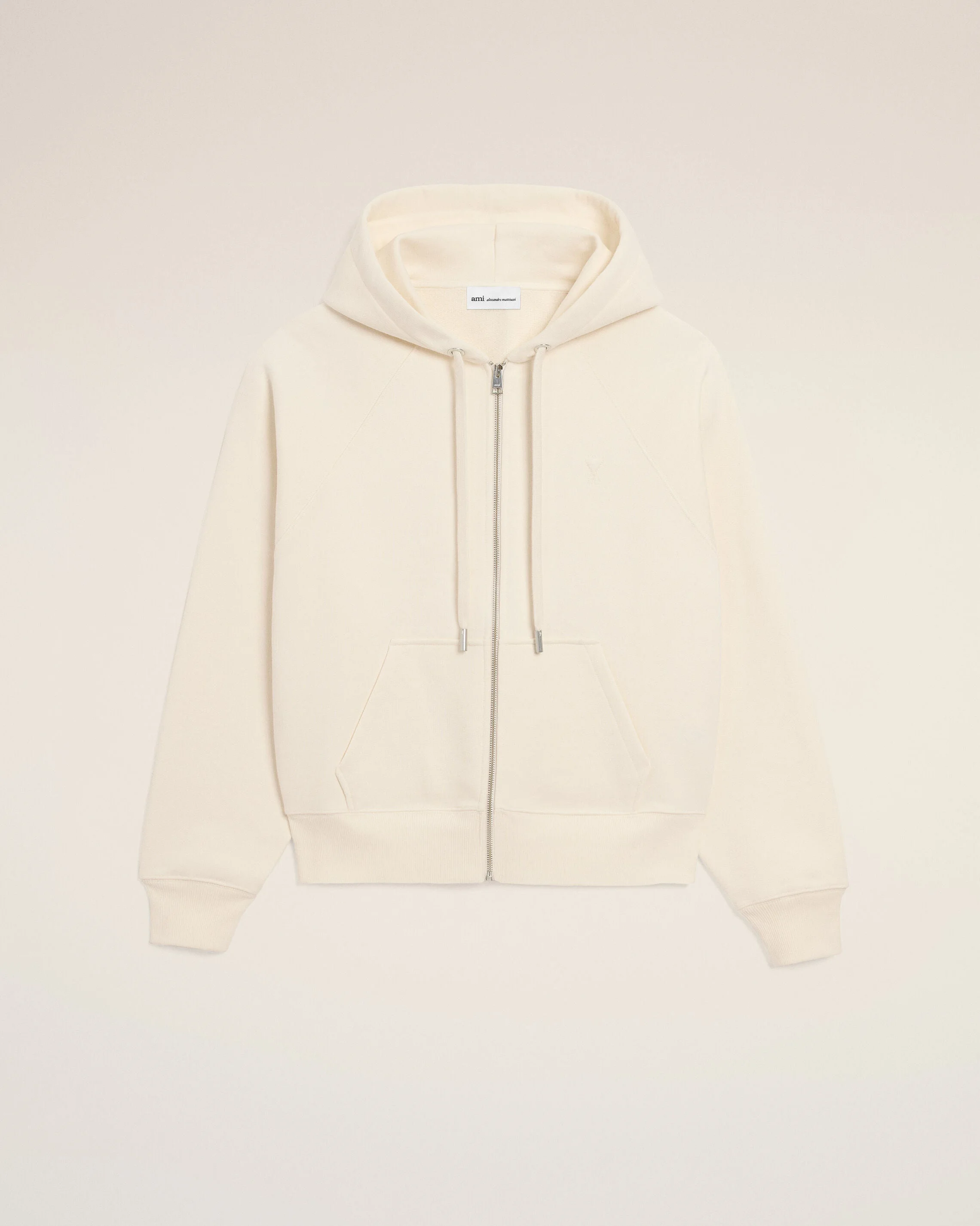 WHITE COTTON EMBOSSED AMI DE COEUR ZIPPED HOODIE - 1