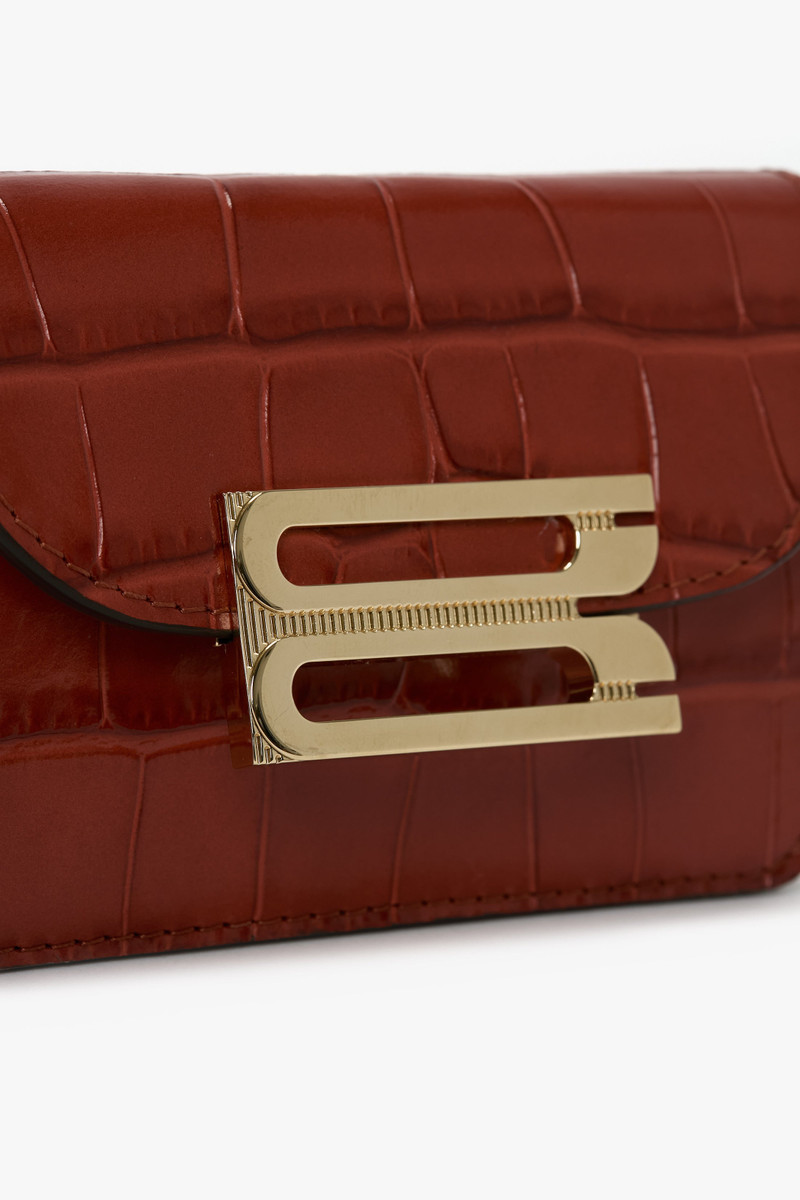 Micro Dorian Bag With Chain Strap In Brick Red Croc Embossed Leather 4