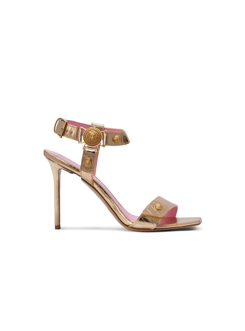 Eva sandals in mirrored leather with an embossed grid motif 1