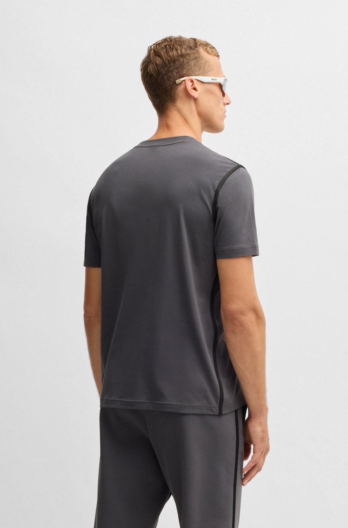 STRETCH-COTTON T-SHIRT WITH TAPE TRIMS - 5