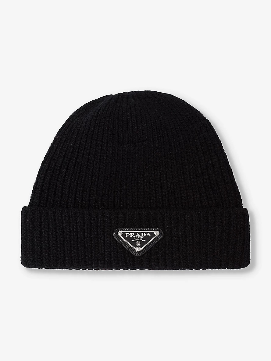 Brand-plaque cashmere and wool-blend beanie hat - 1