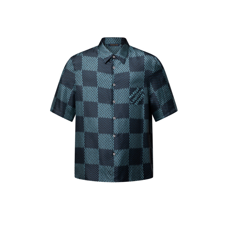 Damier Short-Sleeved Silk Shirt 1