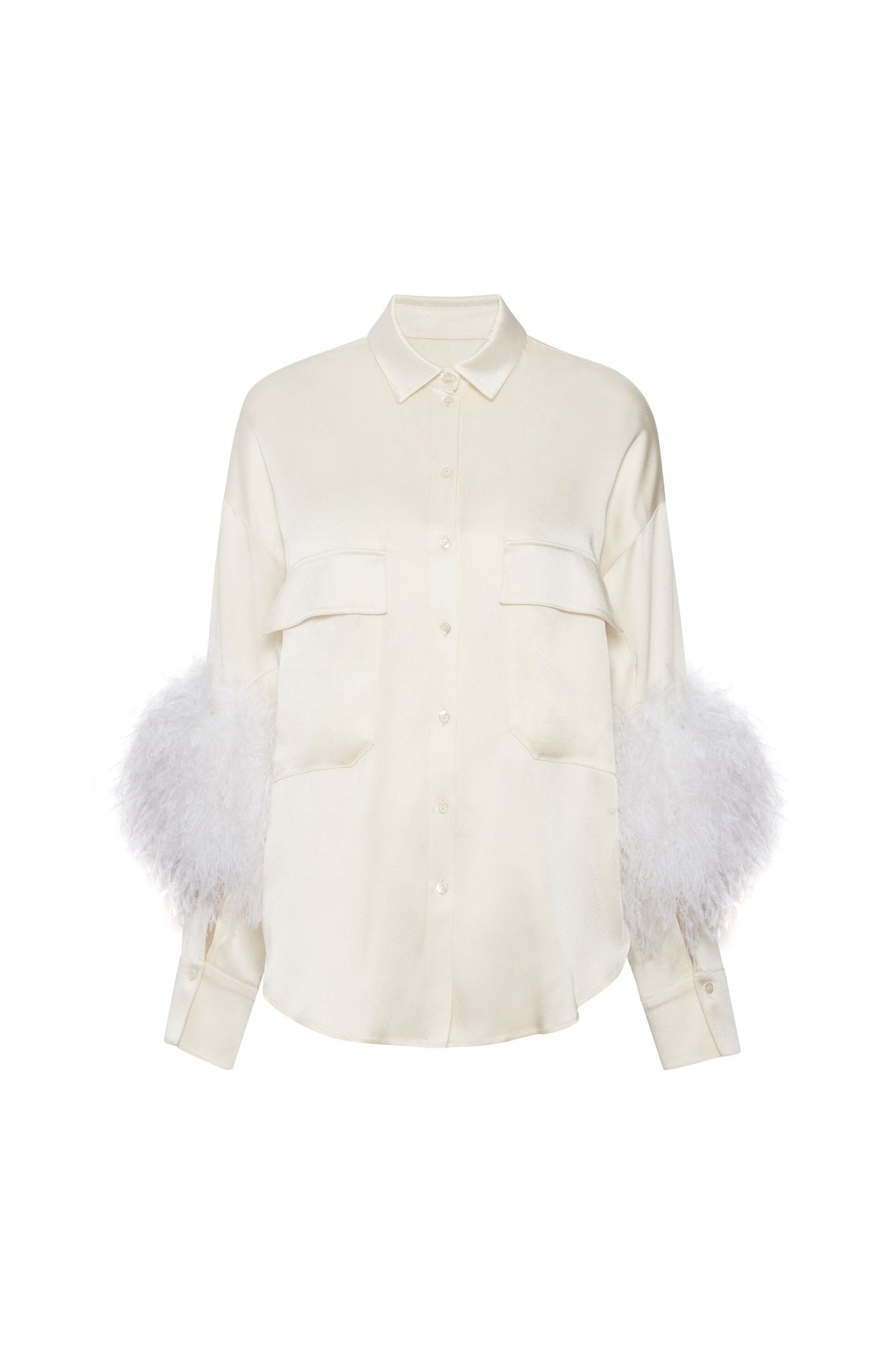 Satin Button Down With Feathers - 4