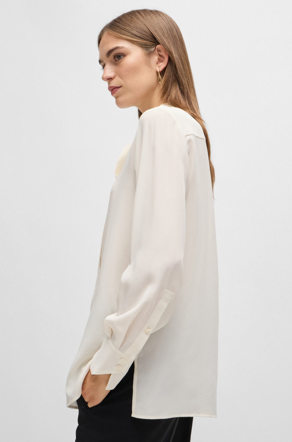 REGULAR-FIT BLOUSE IN SILK WITH BOW-TIE COLLAR - 6