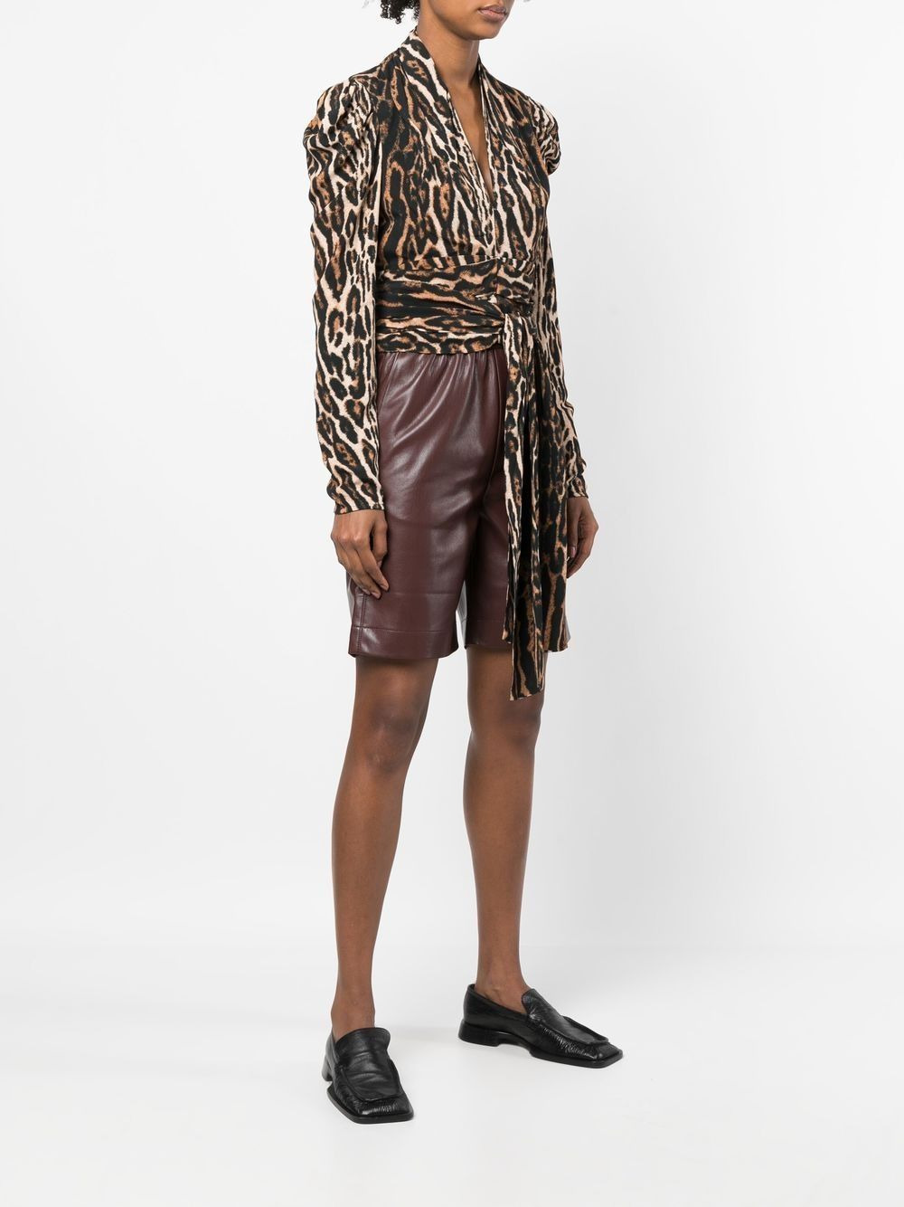 leopard-print crepe de chine V-Neck top - 3