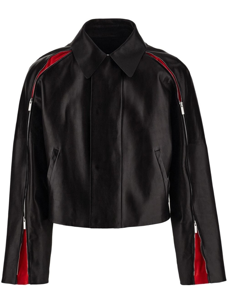 contrasting-panels zip-up leather jacket 1