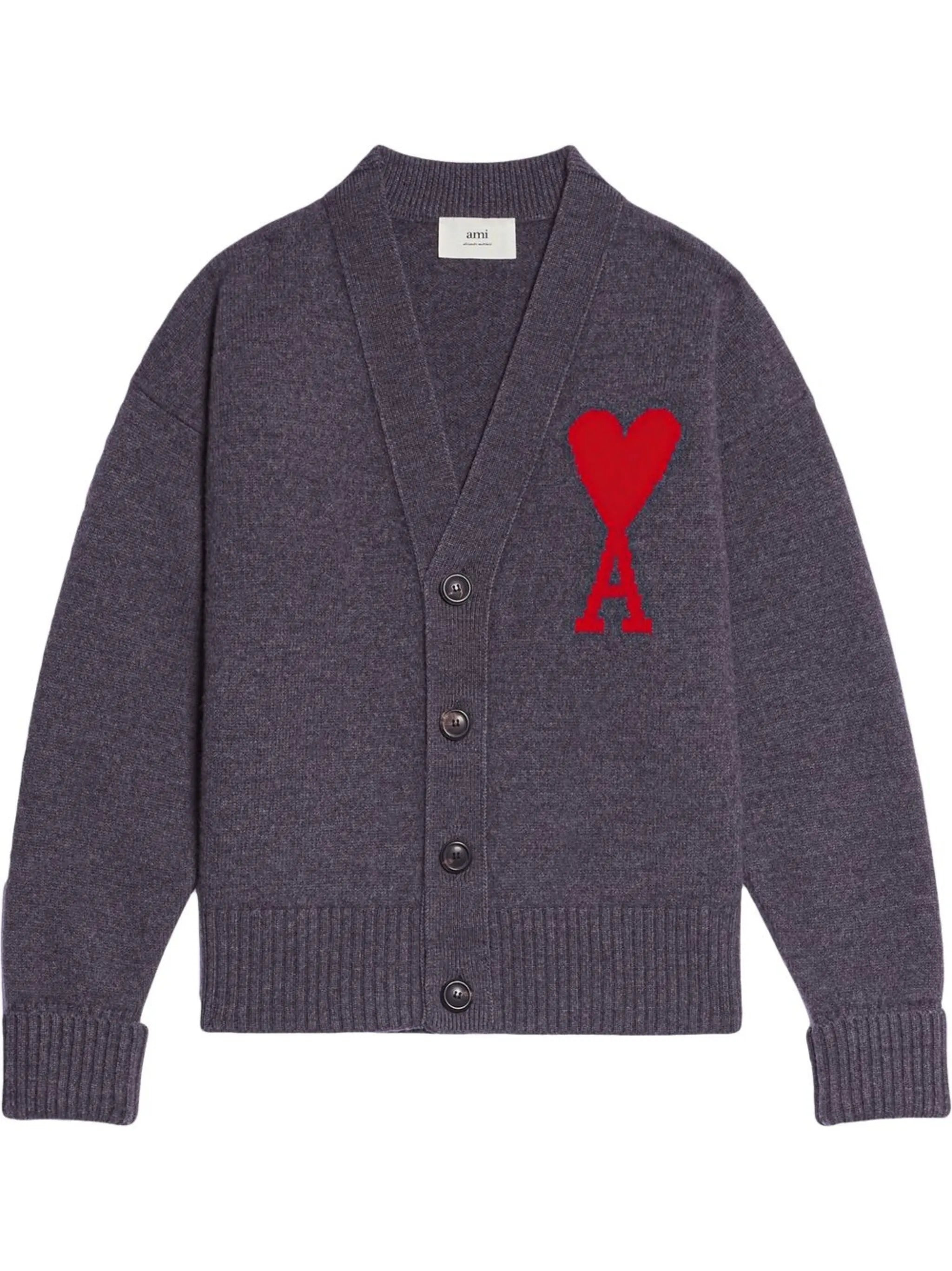Ami Logo-intarsia Wool Cardigan - 1