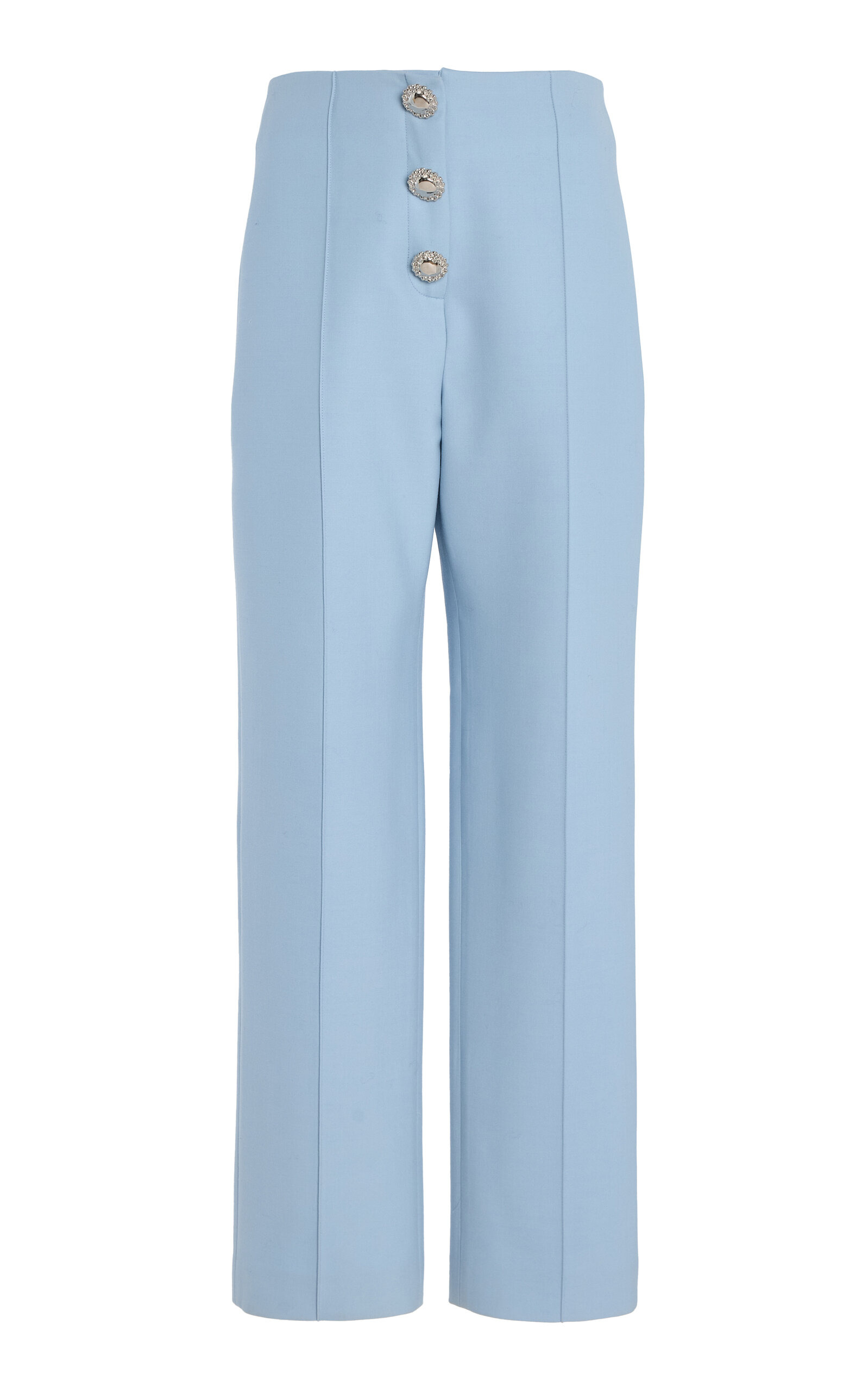Button-Detailed Wool Straight-Leg Pants light blue - 1