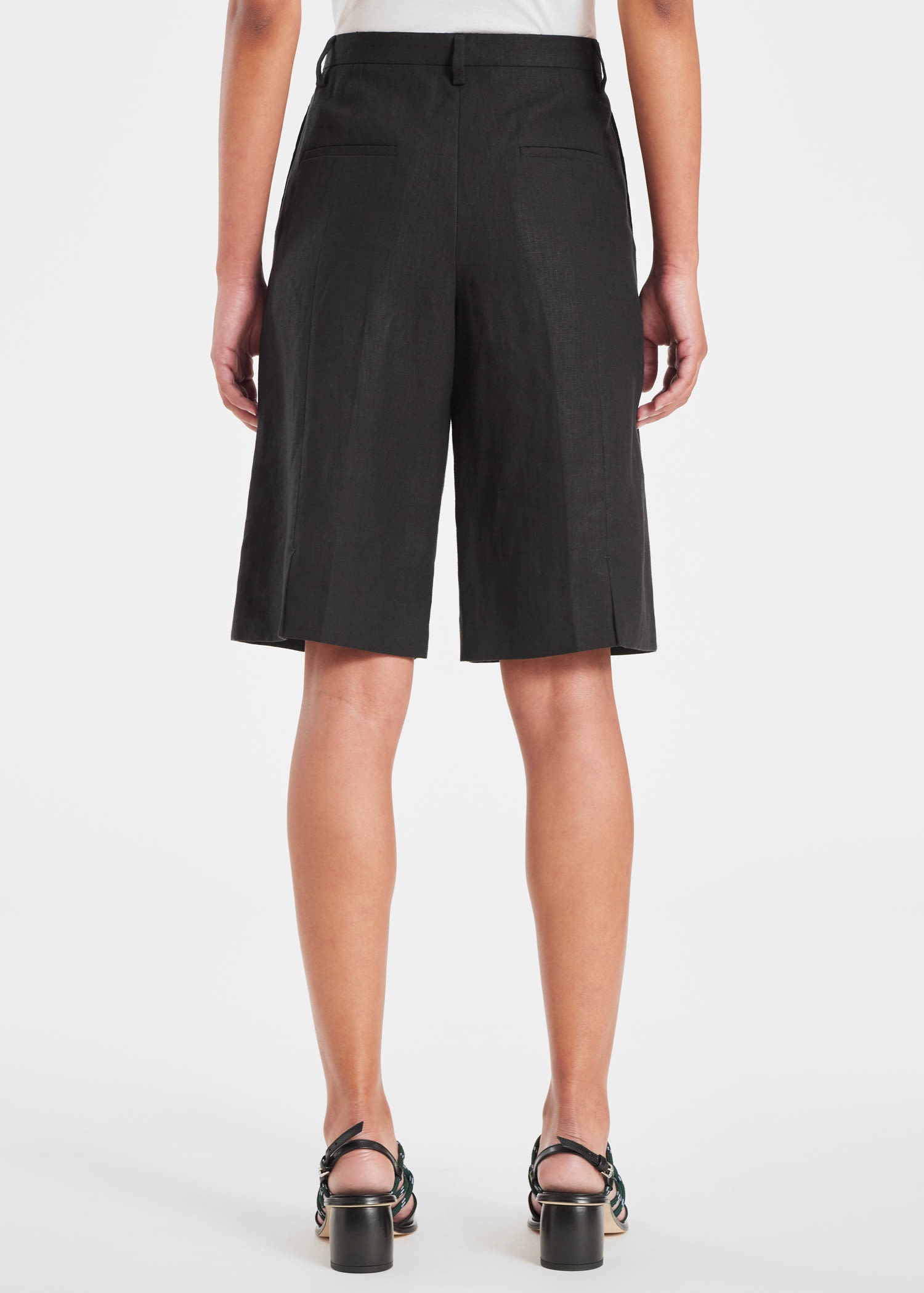 Black Linen Tailored Shorts - 4