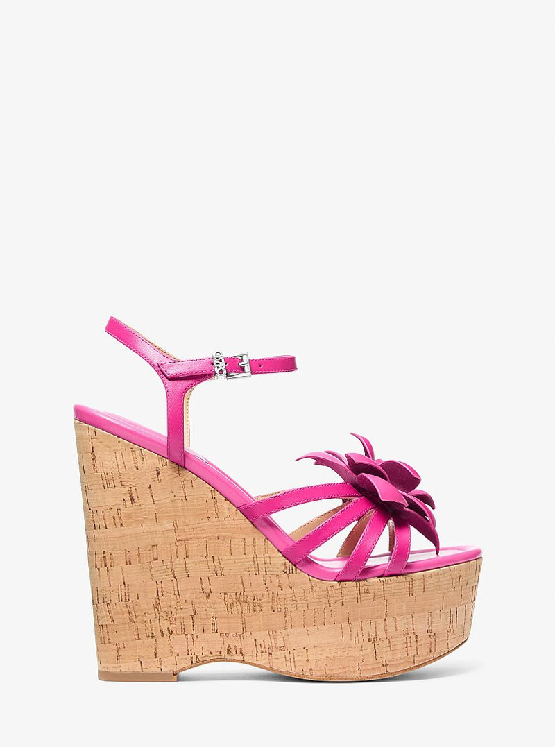 MICHAEL KORS Jacie Floral Embellished Leather Wedge Sandal outlook