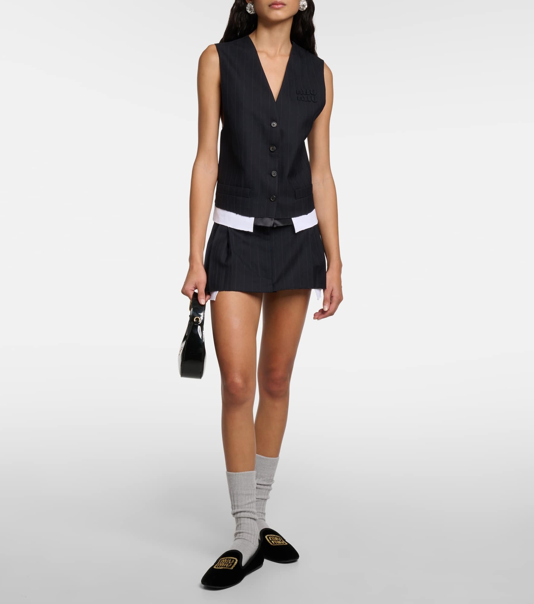 Pinstripe wool miniskirt - 2