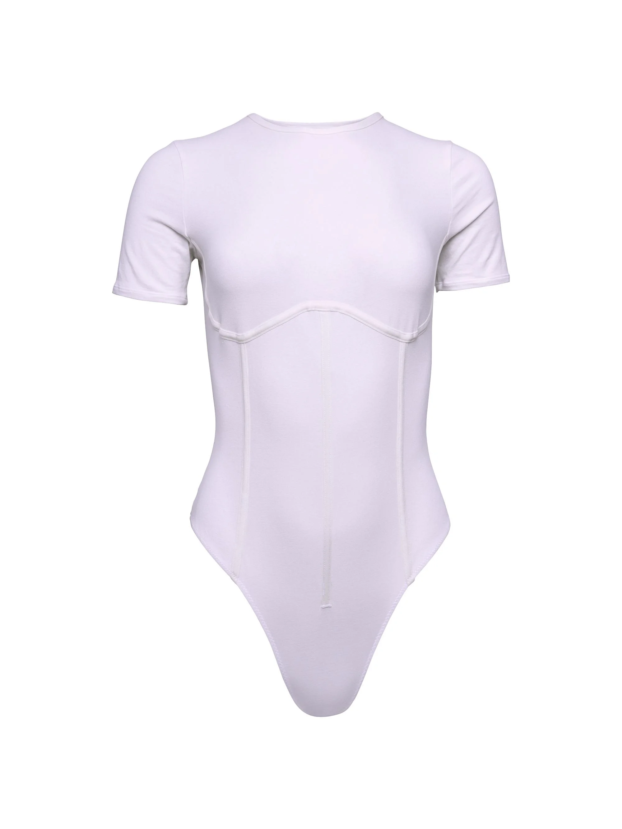 Women's Stretch Cotton T-Shirt Bodysuit - Ivory - 1