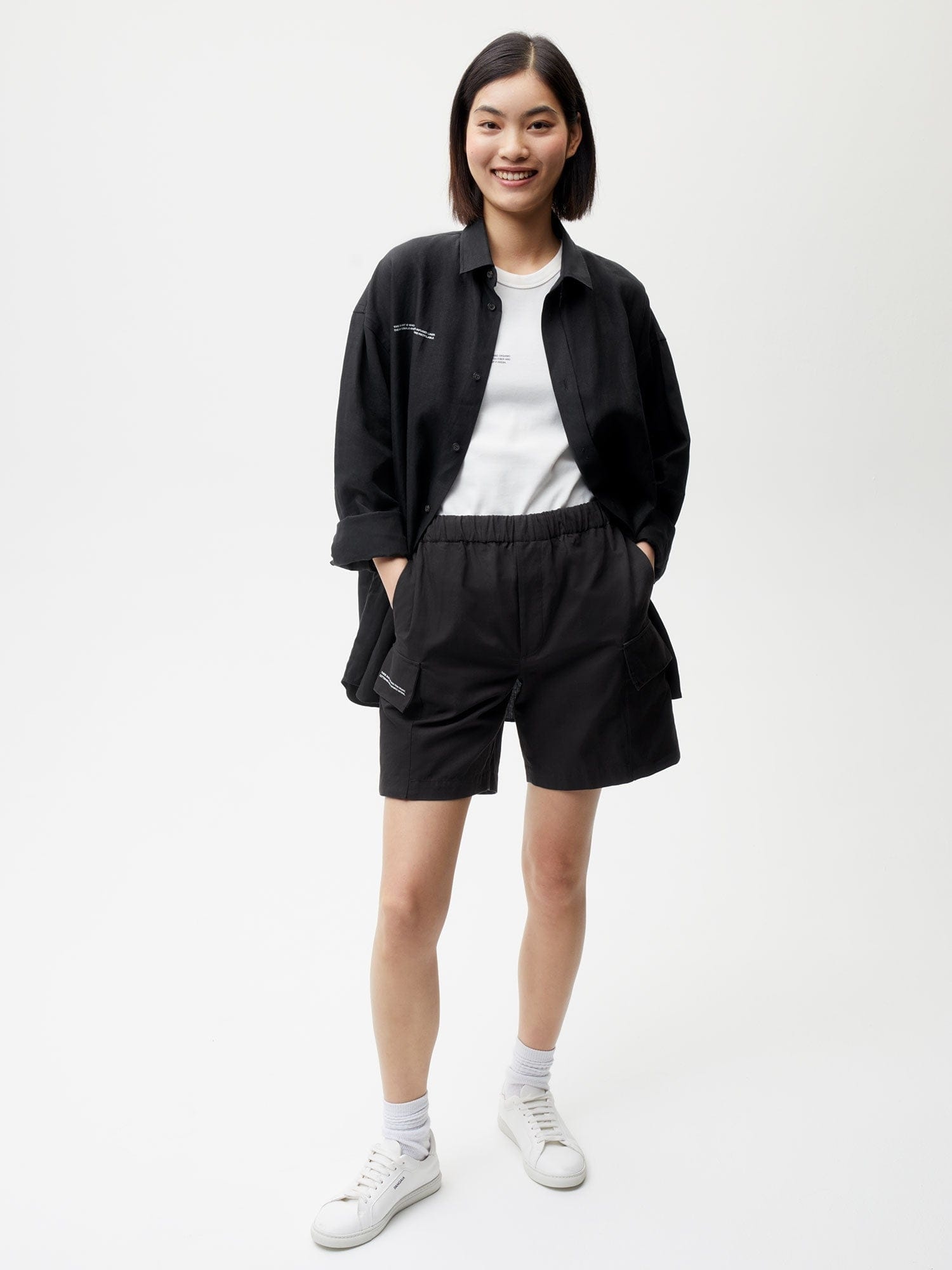 Womens Organic Cotton Blend Cargo Shorts - Black - 2