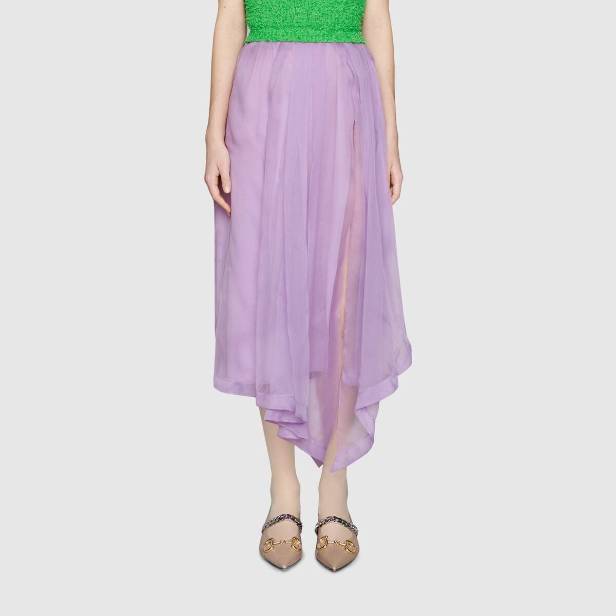 Silk organdy skirt with slit - 3