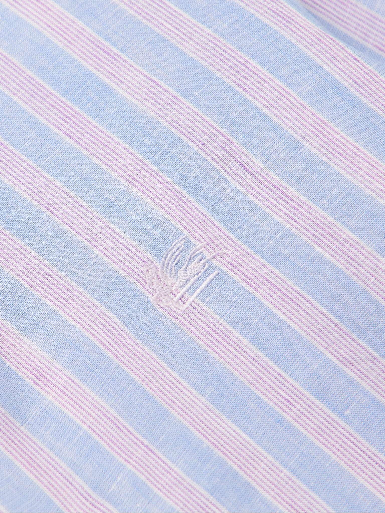 Slim-Fit Logo-Embroidered Striped Linen Shirt - 5