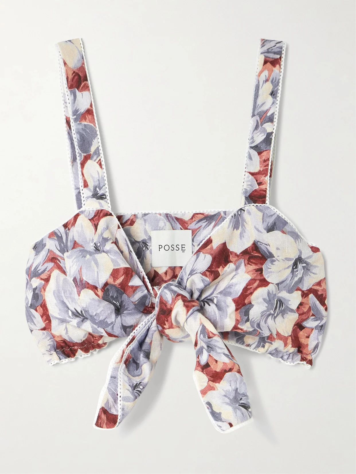 Luna Cropped Lace-trimmed Floral-print Linen Top - 1