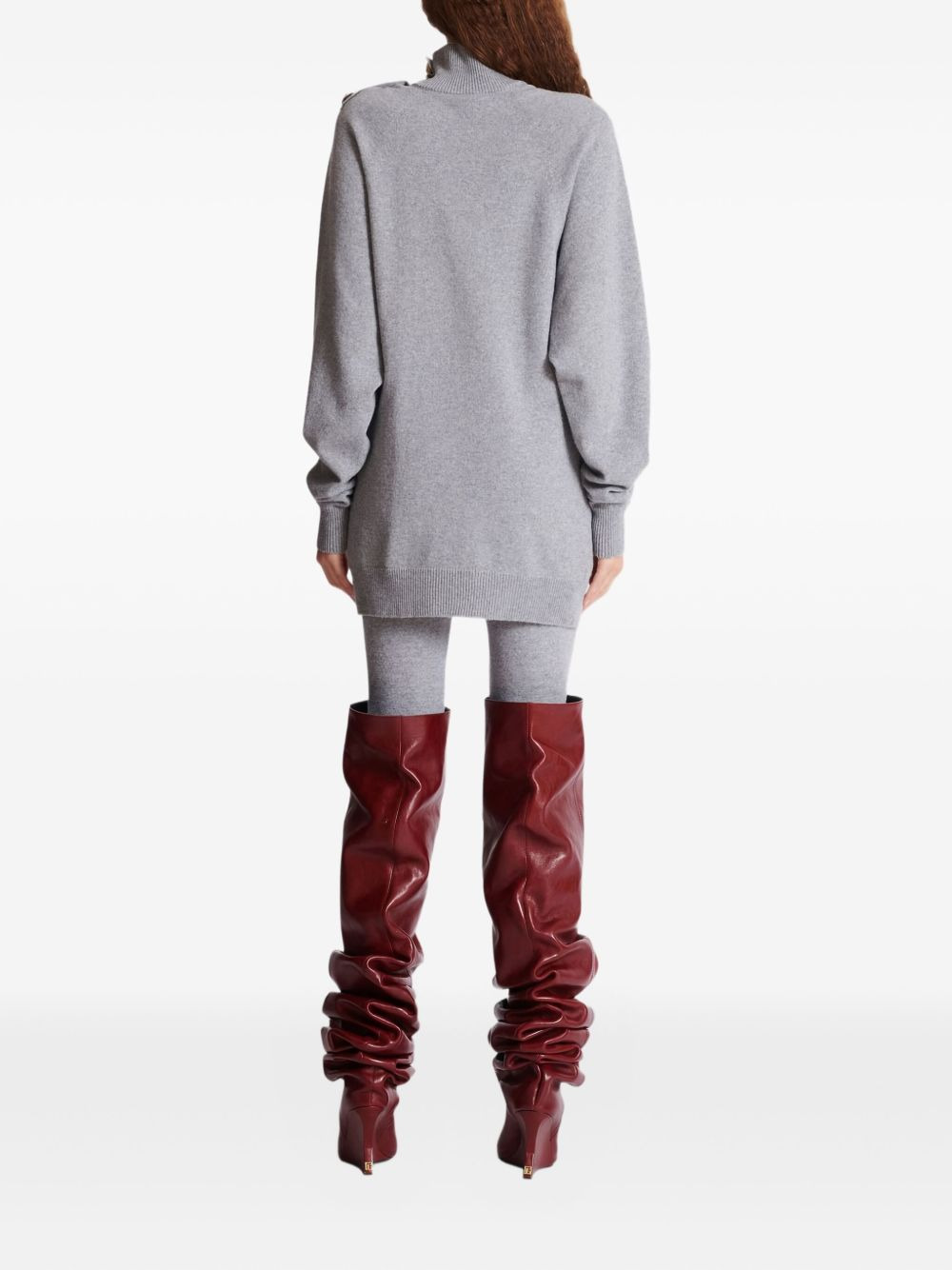high-neck button-embellished jumper dress - 4