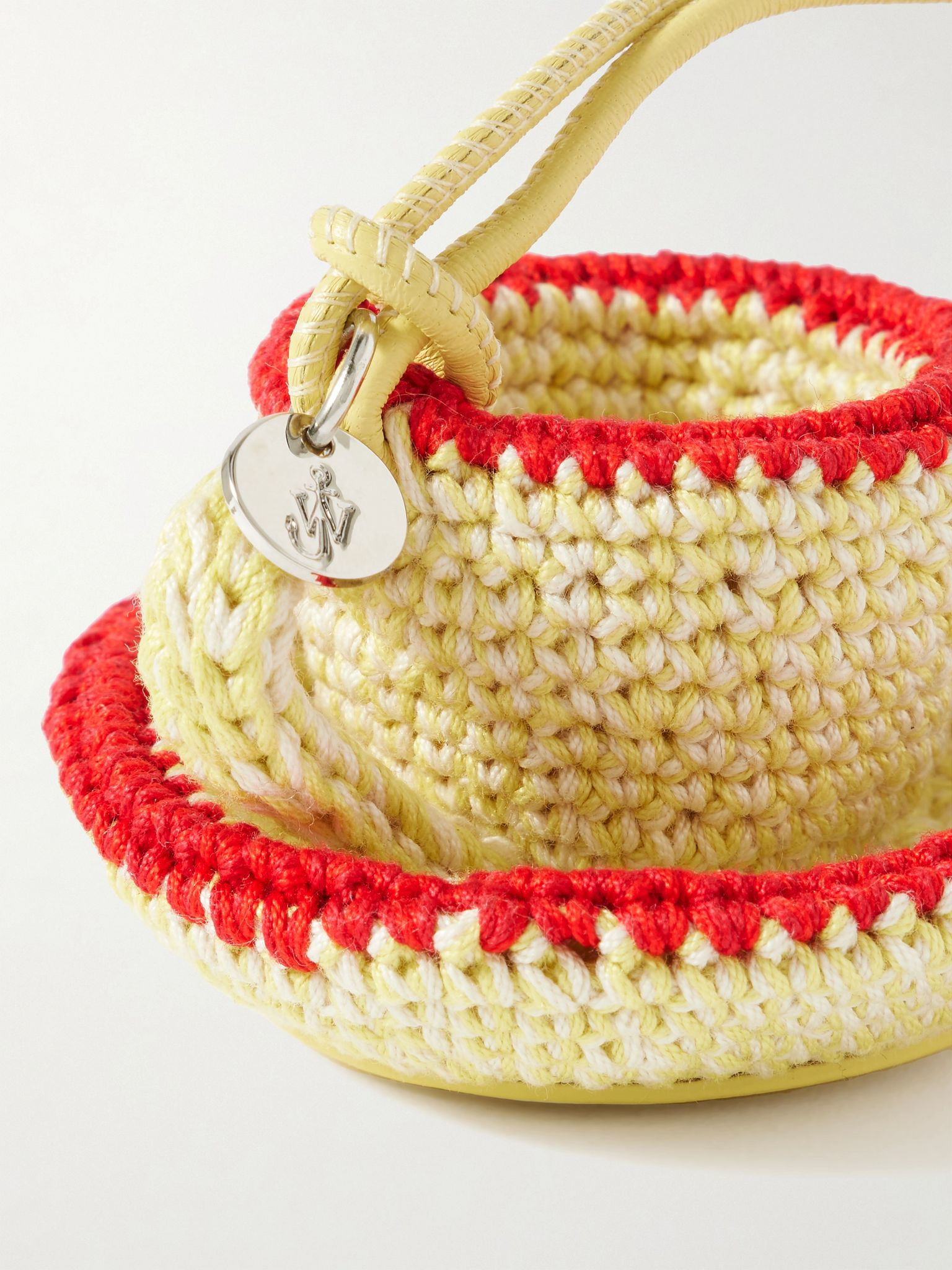 Teacup leather-trimmed crocheted bag charm Yellow - 3